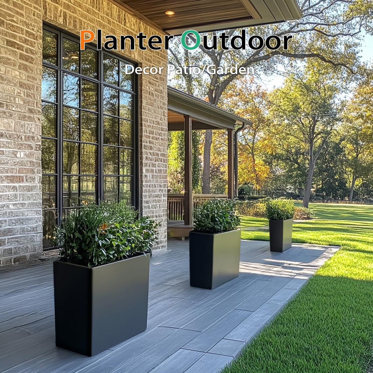 Heyzier Rectangular Planter Box for Outdoor Plants, Large Tall Resin Garden Pots for Front Porch, Patio, Indoor (Black, 25 x 21 inch)