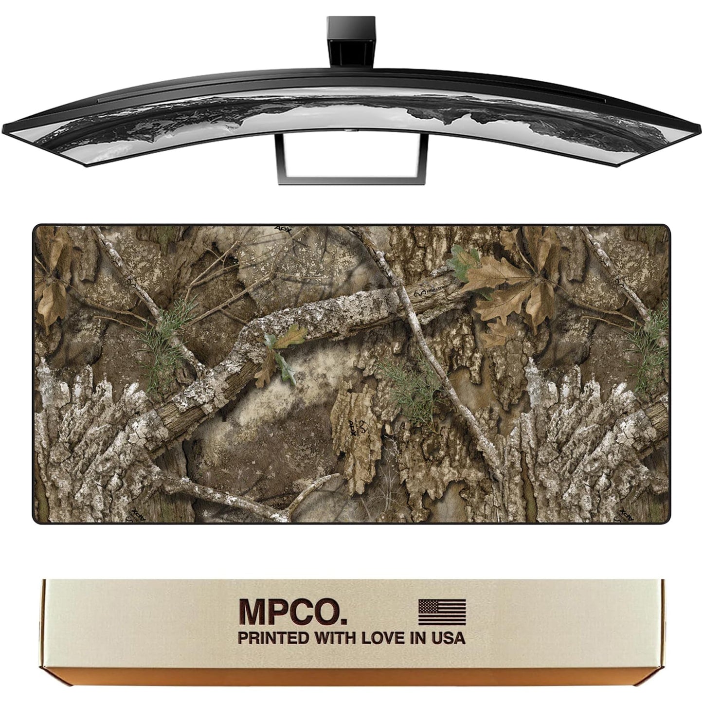 MPCO. Real Tree Large Gaming Desk Pad - 36" x 17" Duraglyde Fabric APX – Without Logo Desk Mats - Non-Slip, Washable, Smooth Glide for Precision Gaming & Work