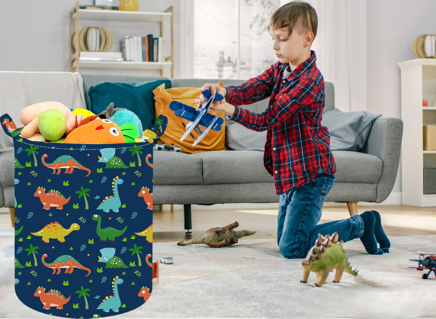 ACMUUNI Collapsible Kids Laundry Basket Clothes Hamper, Foldable Storage Organizer Bin, Toy Clothes Storage with Handles for Boys Girls Bedroom, Room Decor Dinosaur
