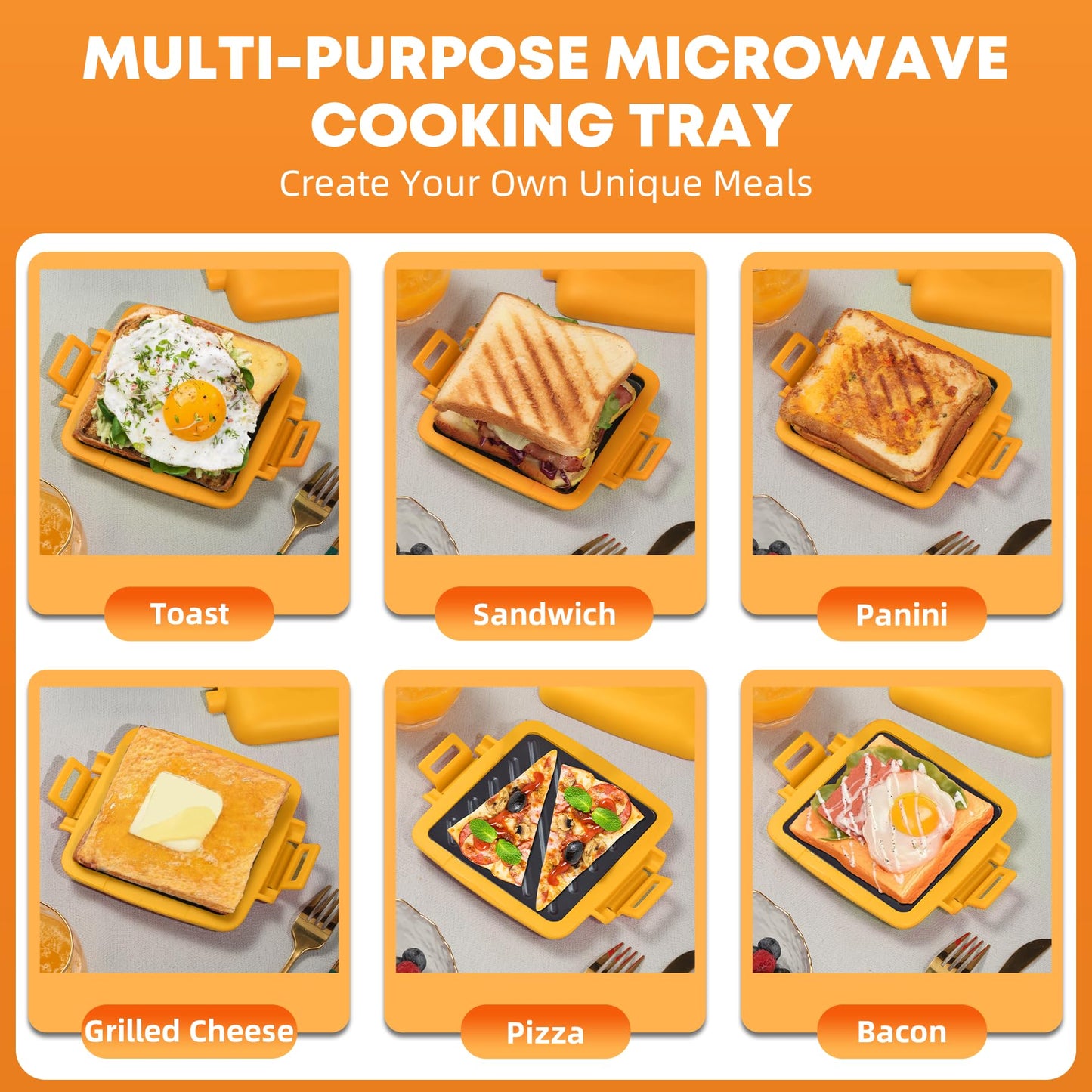 Mico Dingker Microwave Toastie Sandwich Maker, Snack Maker & Panini Press, Removable Non-Stick Plates, Silicone Microwavable Cookware, Heatwave Technology, Orange