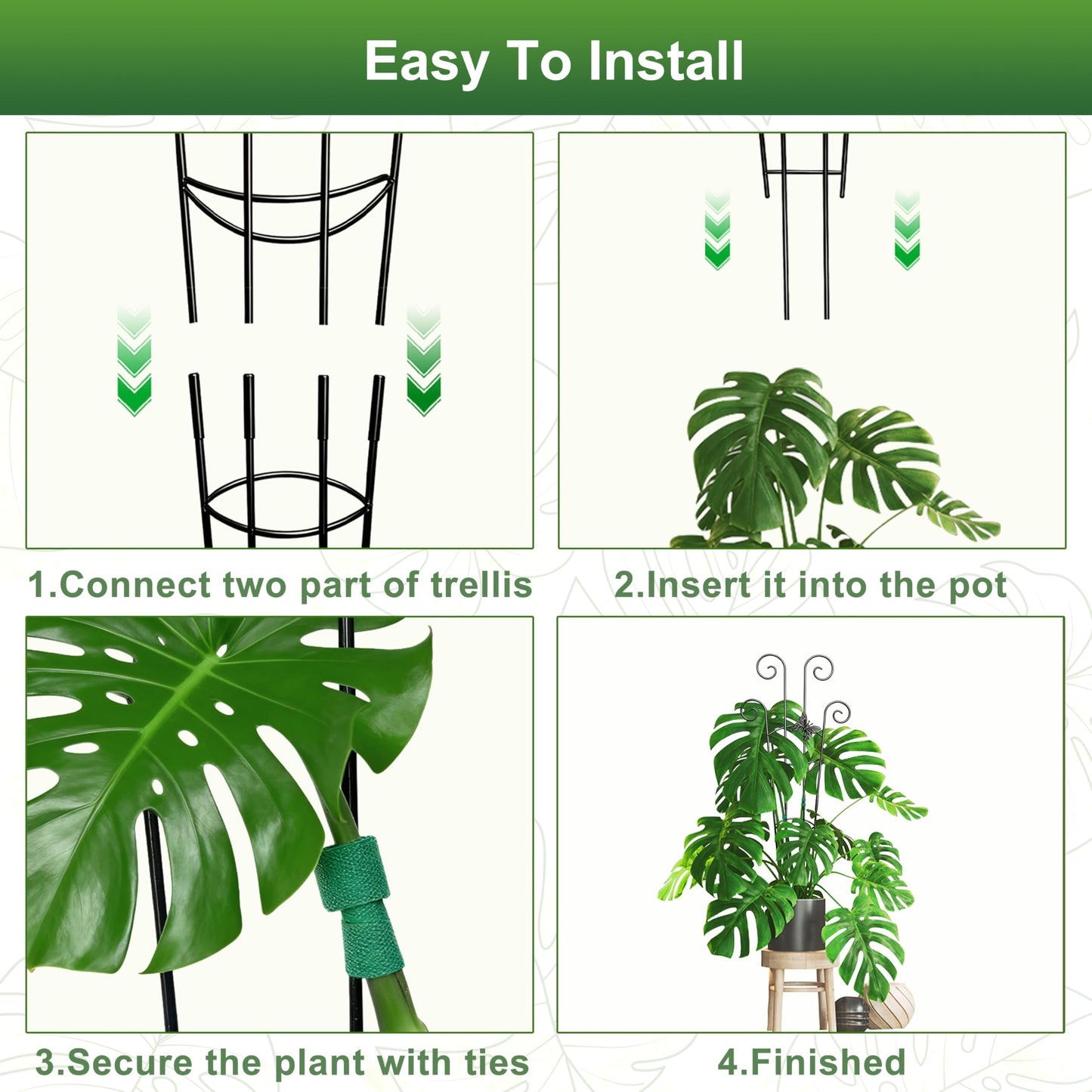 Coomin 32.6in Monstera Plant Support for Indoor Plants, 4P Trellis for Climbing Plants Indoor, Plant Climber Stakes for Potted Plants