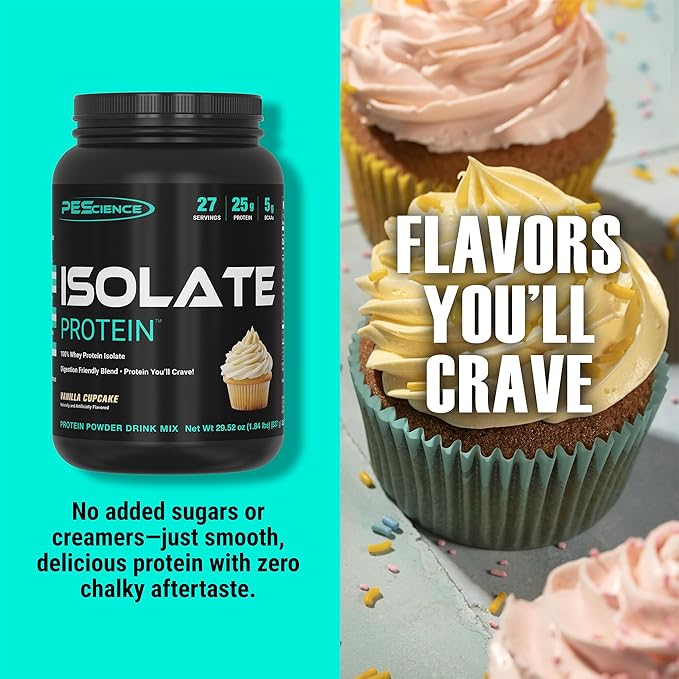 PEScience Isolate Whey Protein Powder, Vanilla Cupcake, 27 Servings, 100% Whey Protein Isolate, Low Carb, Fast Absorbing, Post Workout, Clean Protein for Women and Men