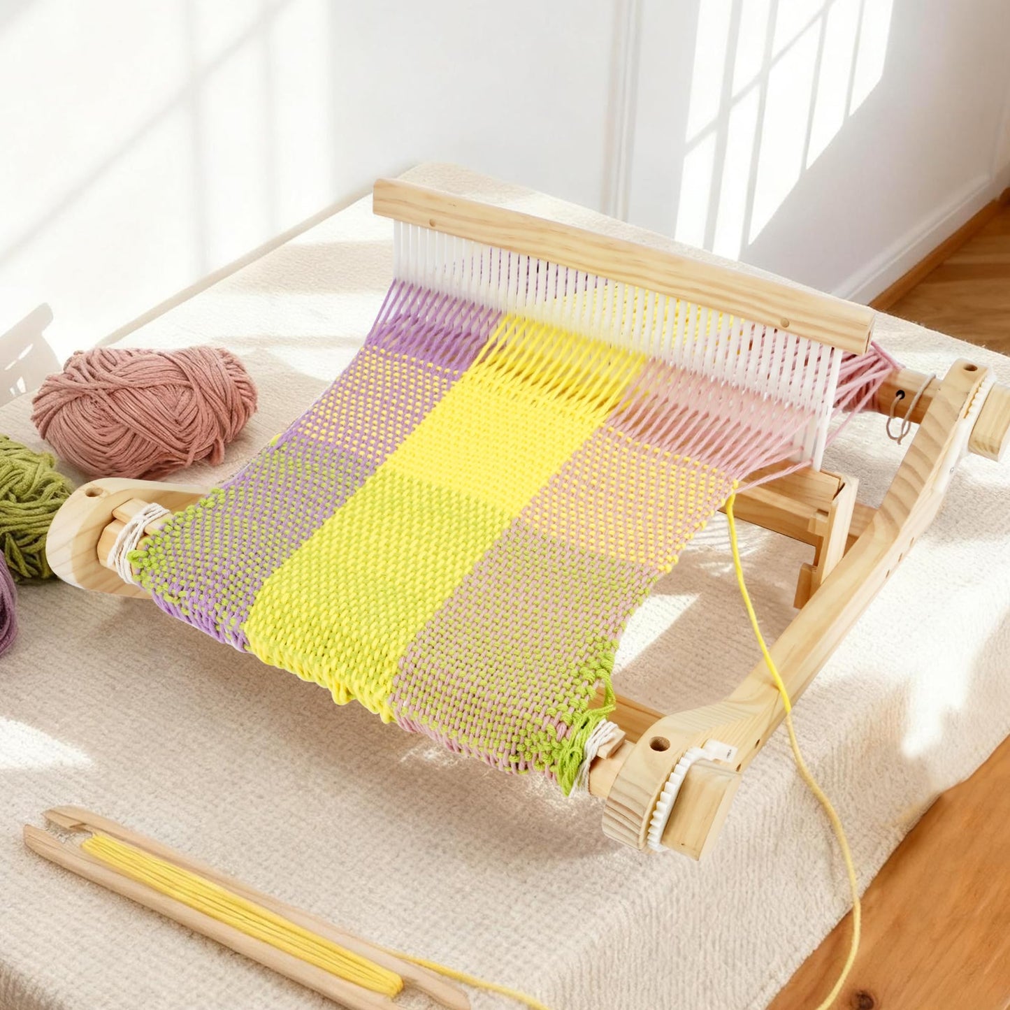 WILLOWDALE 16 Inches Rigid Heddle Loom with Stand, Weaving Loom Kit with Shed Stick, Wooden Multi-Craft Weaving Loom for Adults, Threads Warping Frame with Pegs and Yarn Stand, Frame Loom for Beginner