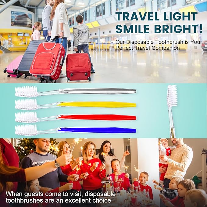 Navona 200 PCS Disposable Toothbrush with Toothpaste Bulk, Travel Toothpaste, Bulk Toothpastes, Individually Wrapped Bulk Toothbrush, Ergonomics Handle,Medium Soft Bristle, Perfect for Travel, Hotel