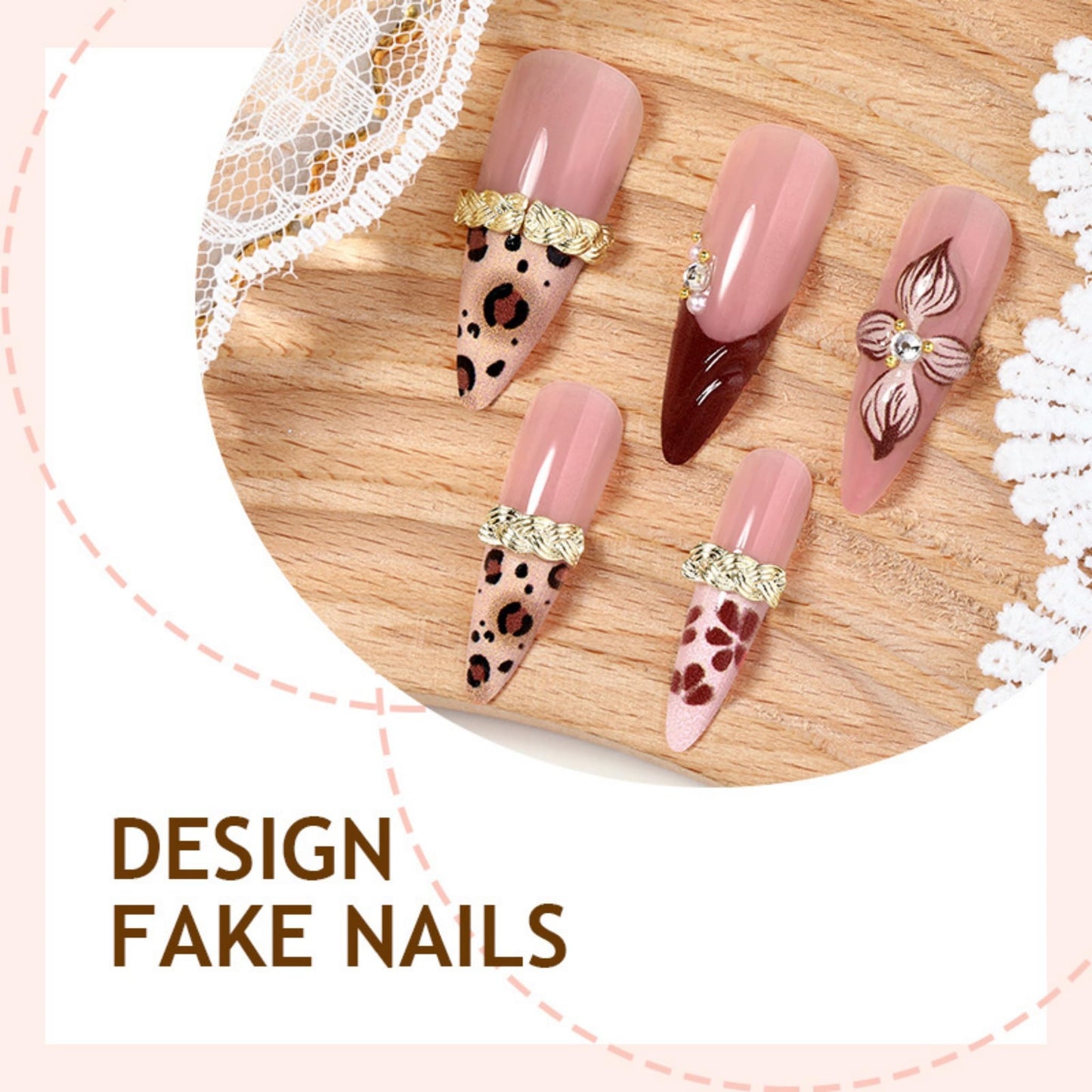 Almond Press on Nails Long Fake Nails Red Artificial Nail Seeneey Red Floral and Cherry Leopard Designs Cute Stick on Nail for Women 24pcs