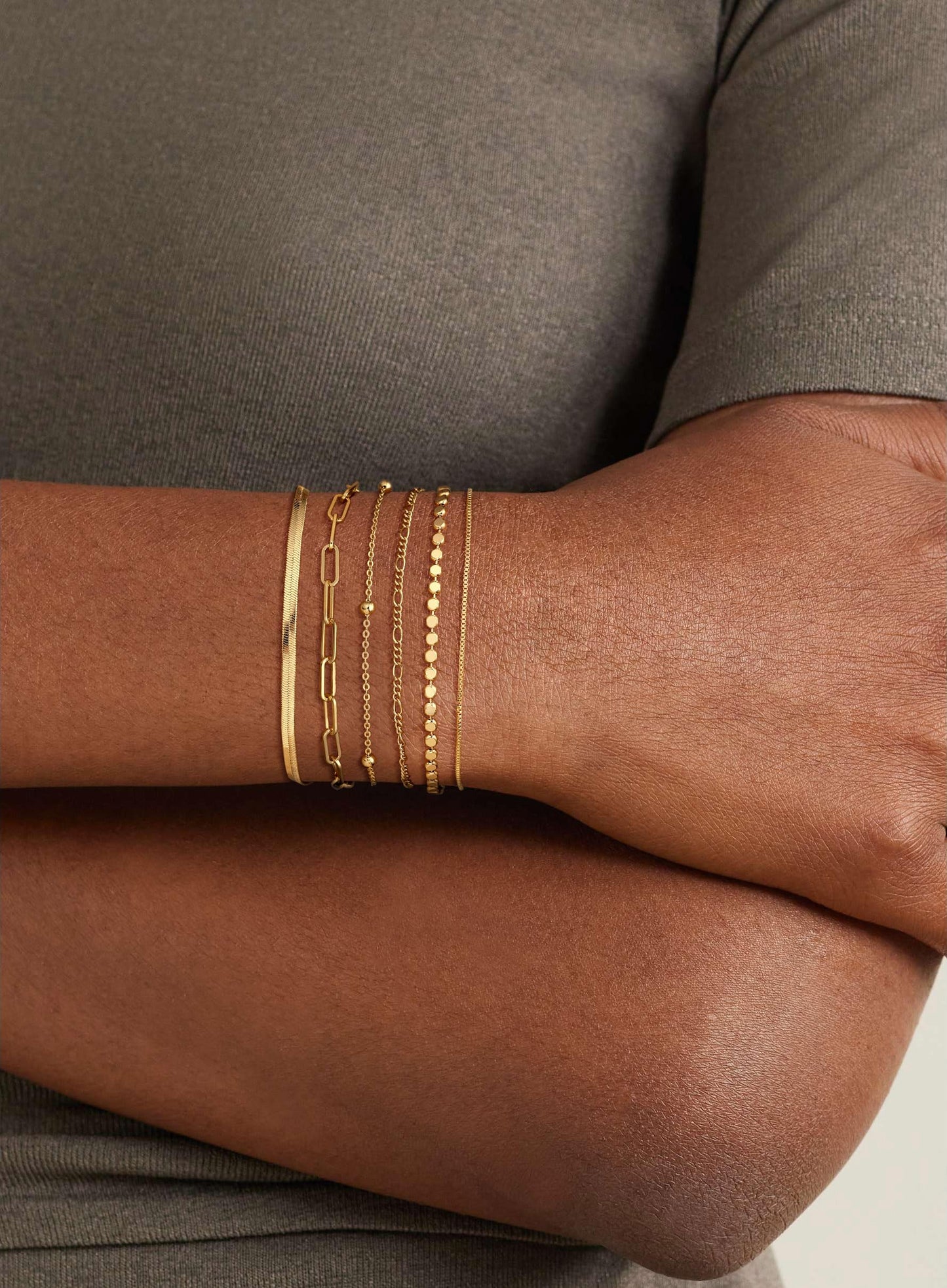 DEARMAY 14K Gold Plated Bracelets Set for Womens Trendy Waterproof Dainty Gold Jewelry Fashion Stackable Beaded Figaro Herringbone Paperclip Link Box Chain Bracelet Pack Stack Gifts