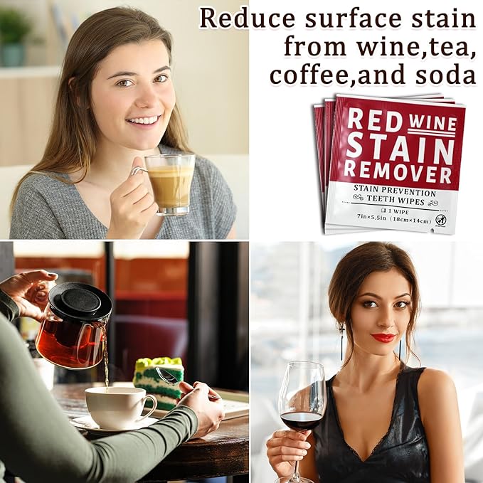 Loopeer 50 Pack Red Wine Stain Remover Wipes for Teeth and Lips Wine Prevention Teeth Wipes
