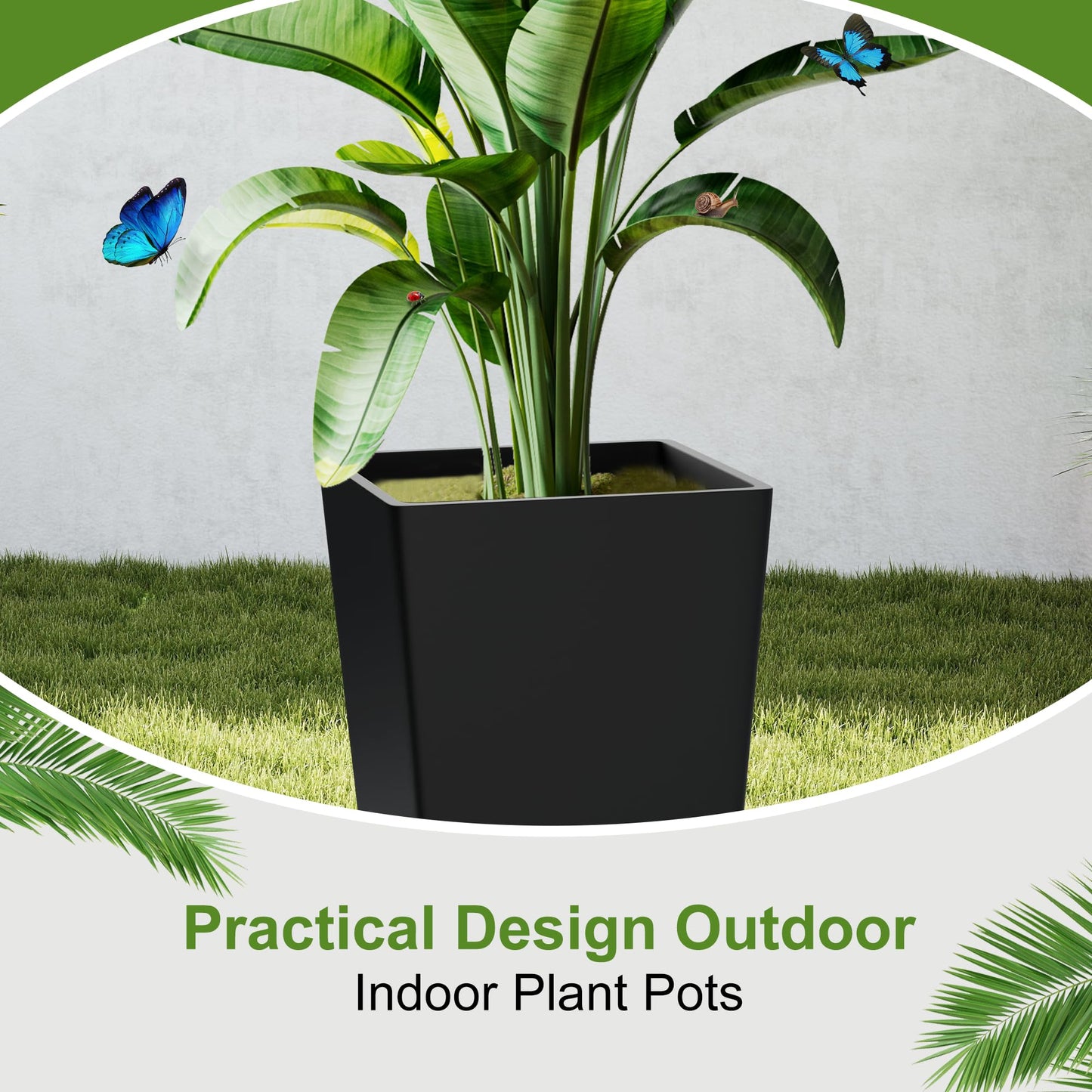 YESUNEED 24" Tall Planters for Outdoor Plants, Set of 2 Large Outdoor Planters for Front Porch Decor with Drainage Hole, Tall Planter (Black)
