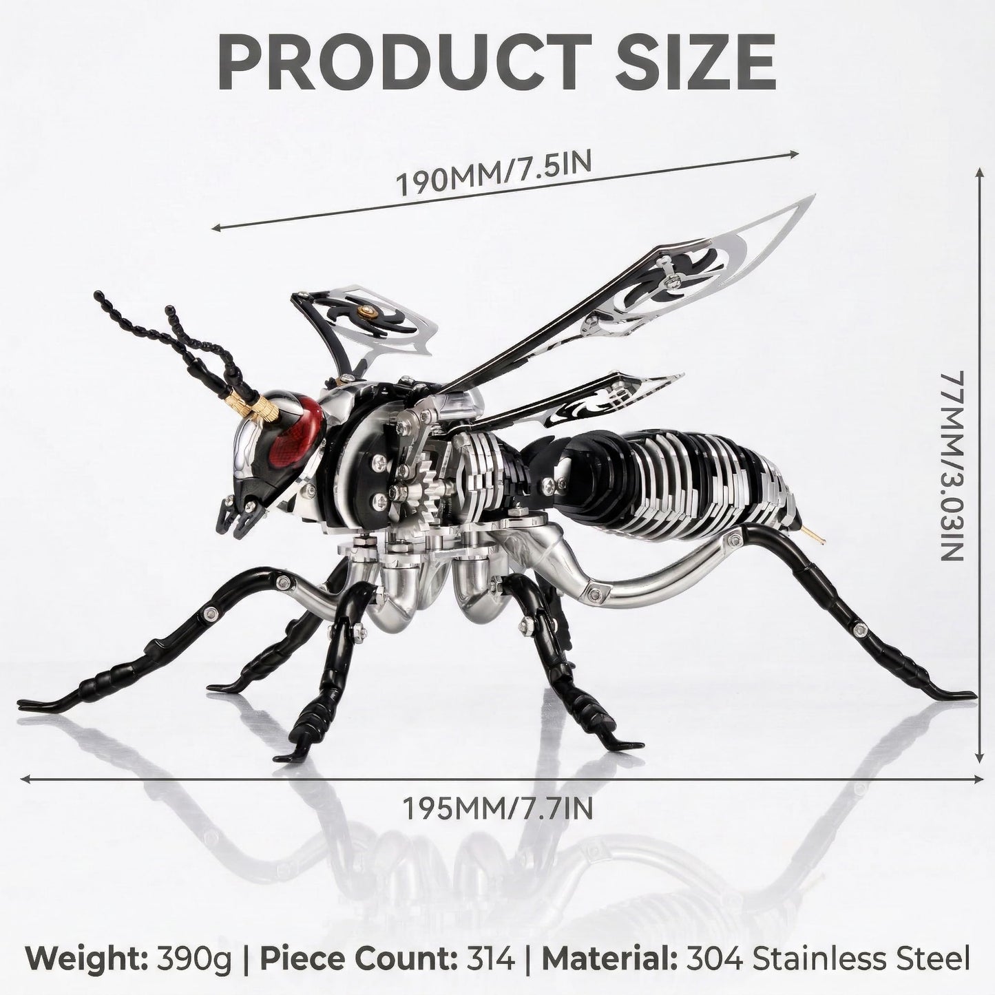 Gold-Plated Metal Bee Model Kit - 3D Stainless Steel Mechanical Insect Puzzle for Adults - Steampunk Bionic Wasp Sculpture - Executive Desktop Art and Stress Relief Gift (Bee-Black)