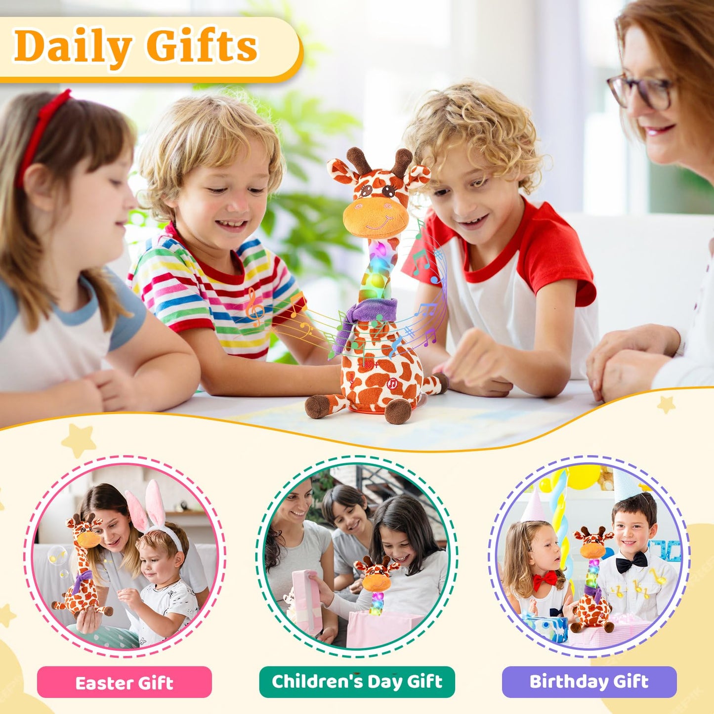 Dancing Talking Giraffe Baby Toy, Giraffe Stuffed Animal Interactive Toy, Repeating What You Say, Singing 10 Children's Song, Glow & Melody Giraffe Plush Toy for Toddlers 1-3 Years Old (Spotted deer)