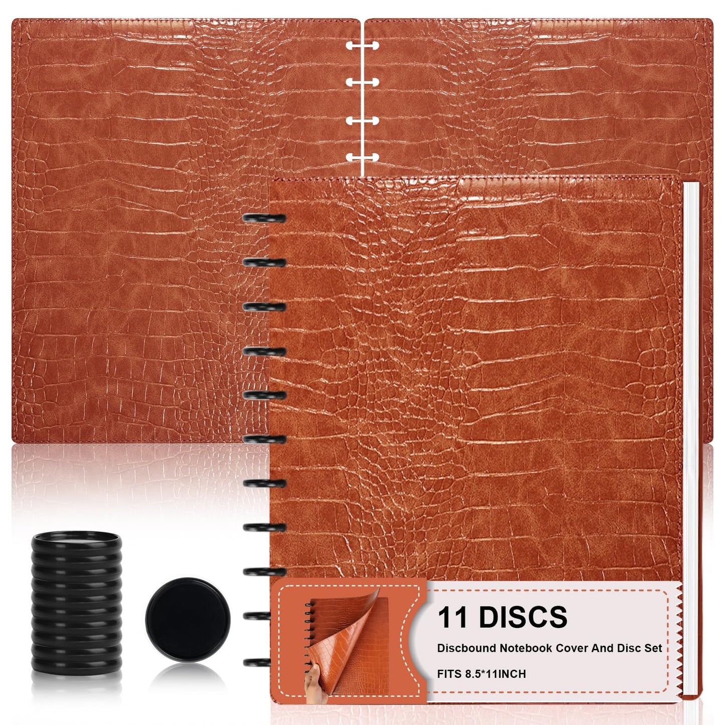 SKLENICE Pu Leather 8.5x11 In Discbound Notebook Cover And Disc Set Discbound Planner Cover With 11 Pcs Expansion Discs Disc Bound Notebook Accessories Letter Size For Office(Brown;No Inner Paper)