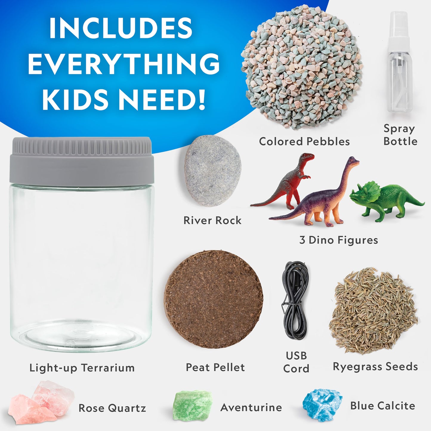 National Geographic Dinosaur Terrarium Kit for Kids – Multicolor Light-Up Terrarium, Build a Dino Habitat with Real Plants & More, Science Kit, Dinosaur Toys for Kids