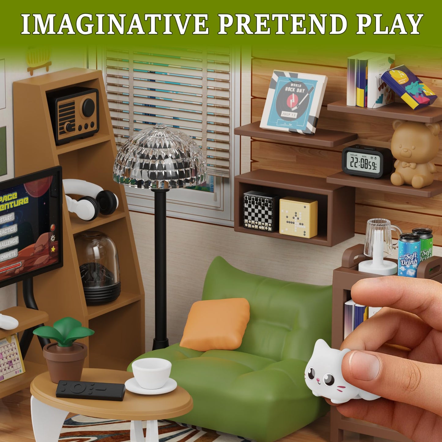 DIY Miniature Living Room Dollhouse Kit with LED, Suitable for Display Mini Figures, Make It Miniature, Mini Dollhouse Kit for Adults, Teens, and Beginners to Build, Gift for Friends and Hobbies