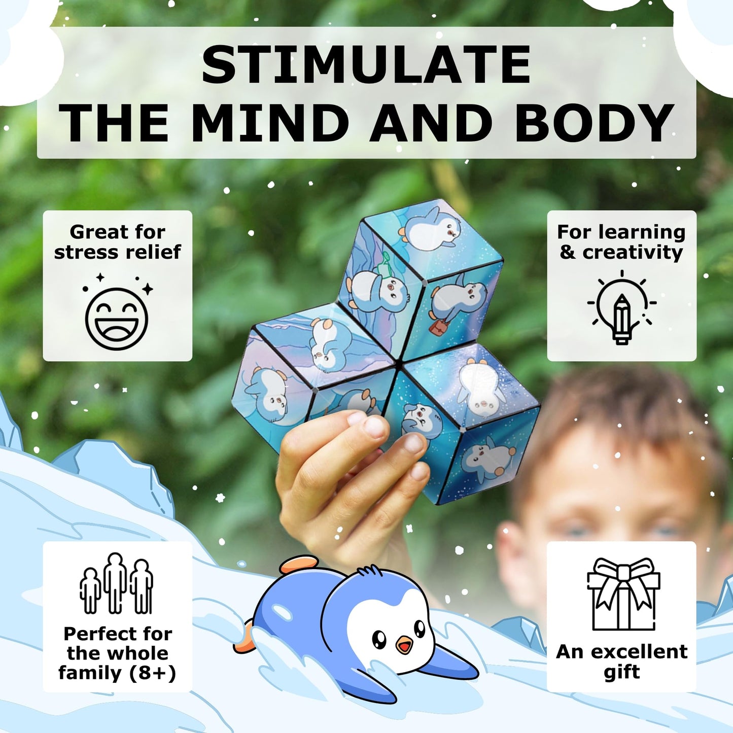 Shashibo Pudgy Penguins Shape Shifting Box – STEM Fidget Toy with Ultra Strong Magnets, Puzzle Cube Transforms into 100+ Shapes, Sensory Gift for Kids, Teens, and Adults (Paxton)