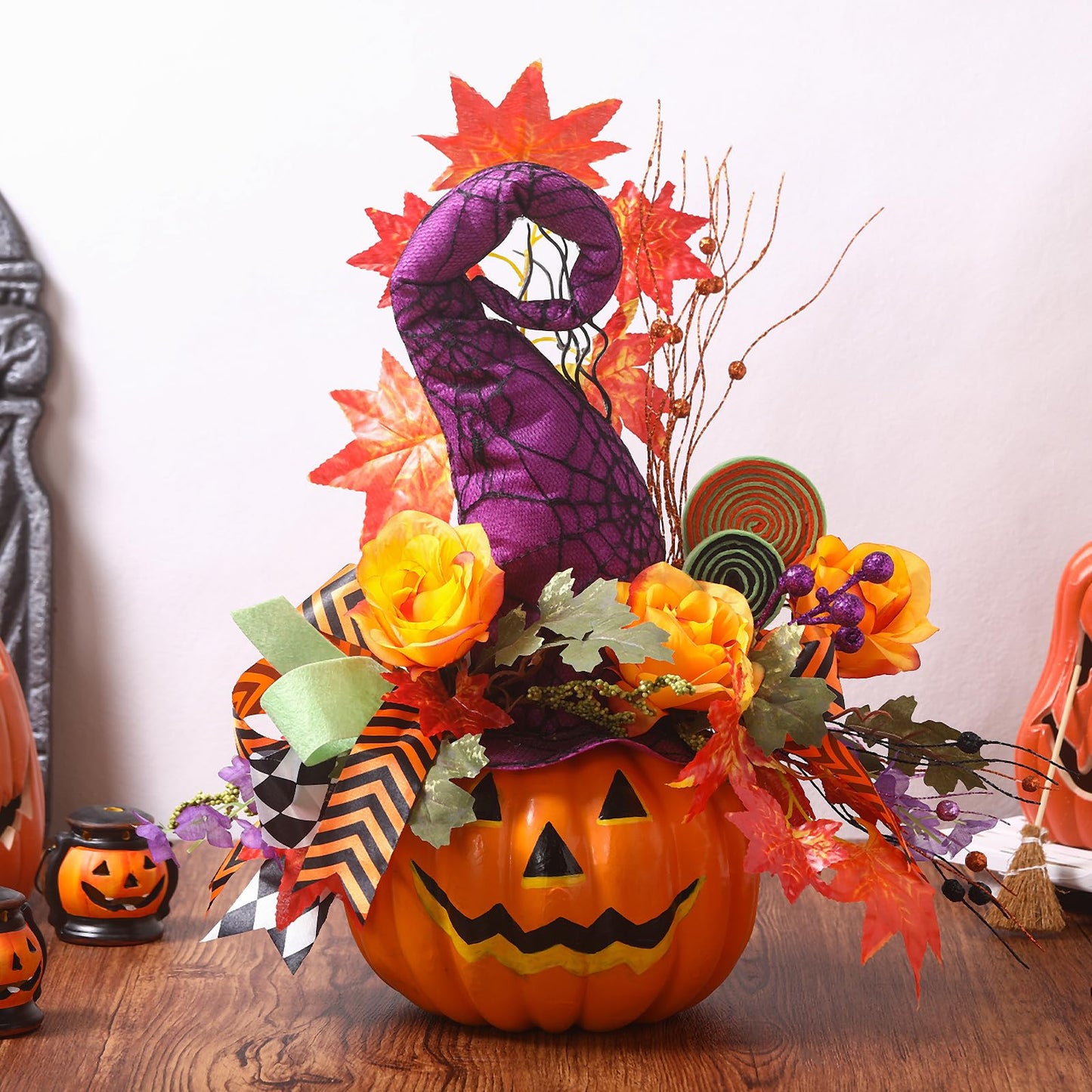 Daifunli Halloween Table Centerpieces Decorations Halloween Table Artificial Flowers Tabletop Decor for Home Kitchen Indoor Party(Pumpkin)