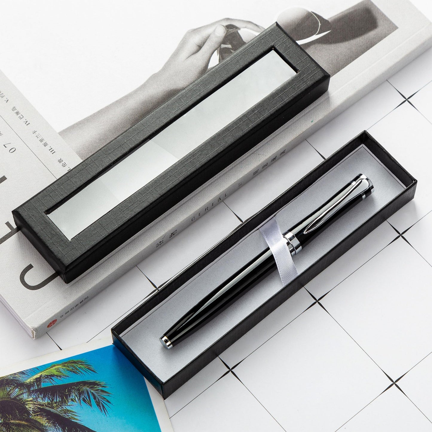 Lesnala 10Pcs Empty Pen Gift Box with Clear Lid Single Bulk Jewelry Ballpoint Display Case for Business Birthday Souvenir Office School Supplies Present Packaging Black