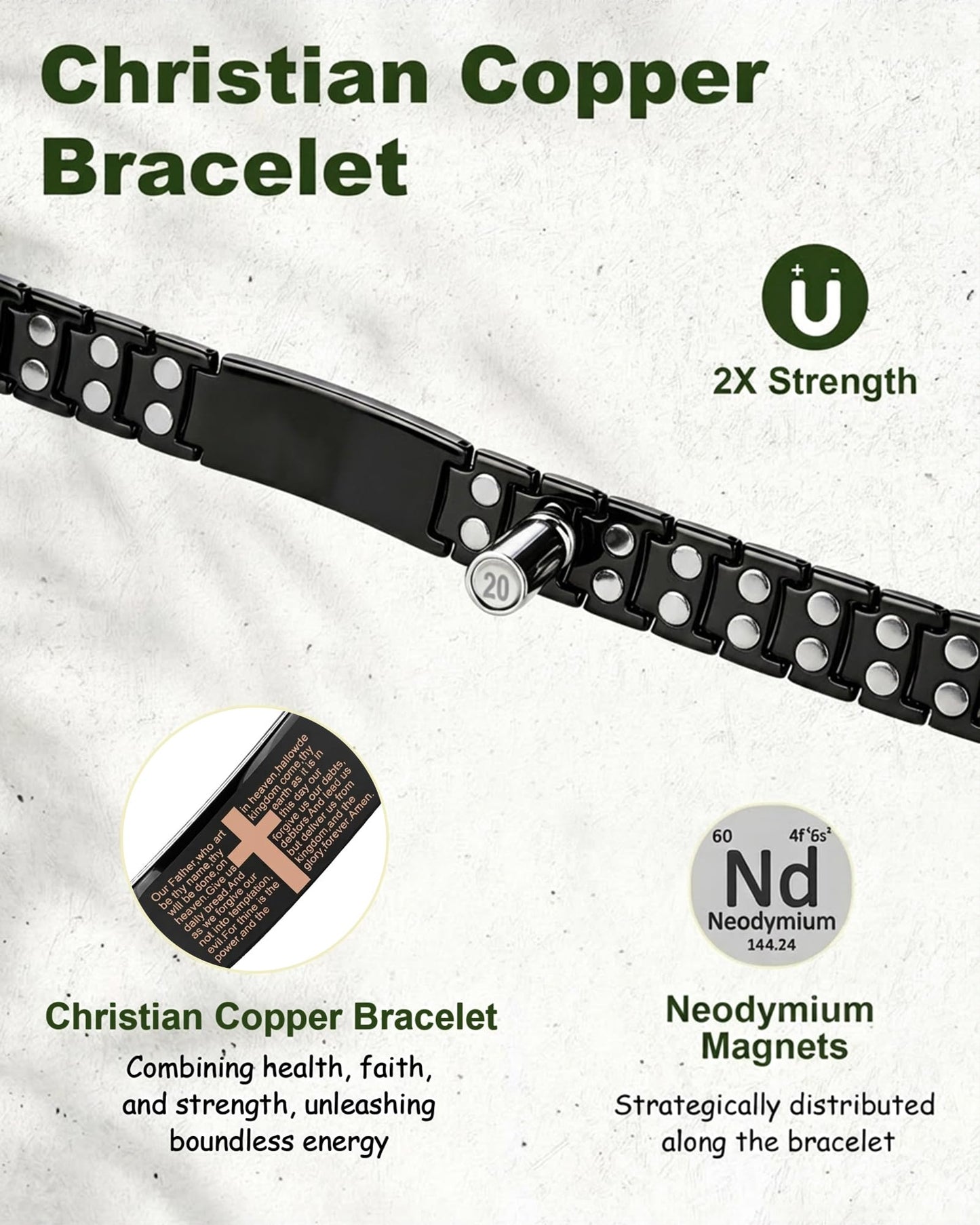 MagEnergy Copper Bracelet for Men,99.9% Pure Copper Cross Bracelet with Double-Row Strong Magnets, Adjustable with Sizing Tool, Men's Jewelry Gift