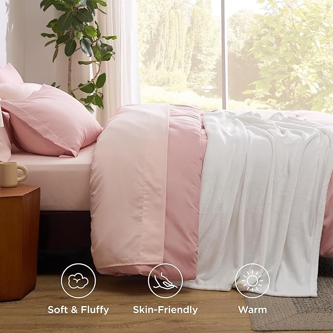 Bedsure King Comforter Set Pink, 8 Pieces Prewashed King Size Bed in a Bag with Soft Fleece Bed Blanket, Down Alternative Bedding Set for All Seasons, Sheets, Pillowcases & Shams