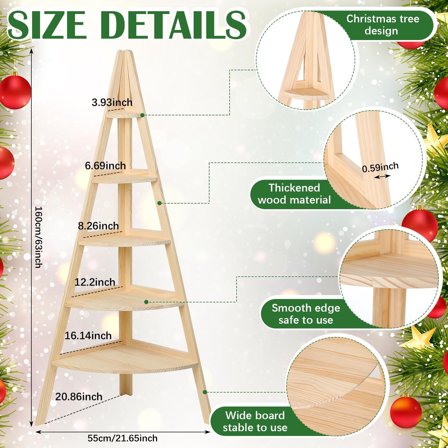 Vercraft 63" Tall Wooden Corner Bookshelf 6 Tier Village Display Stand Large Wood DIY Corner Shelf Display Platforms for Bedroom Living Room Classroom Decor