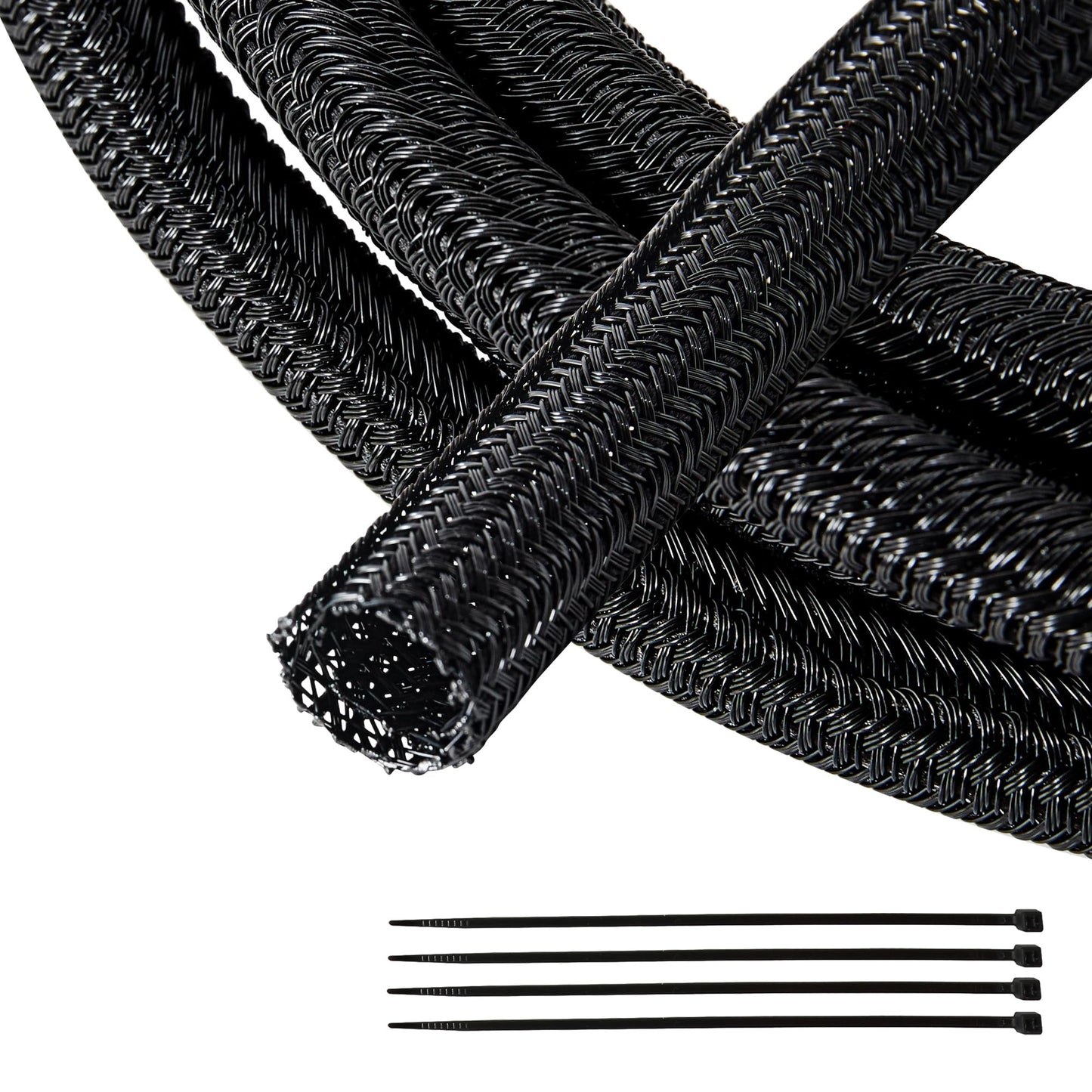 RED WOLF 1/4” x 10FT Cable Sleeves Cord Management Braided Wire Loom Sleeving Protector Wiring Cable Cover Flexible Self-Wrap for Automotive Home Office Anti-Scratch High-Temperature Black