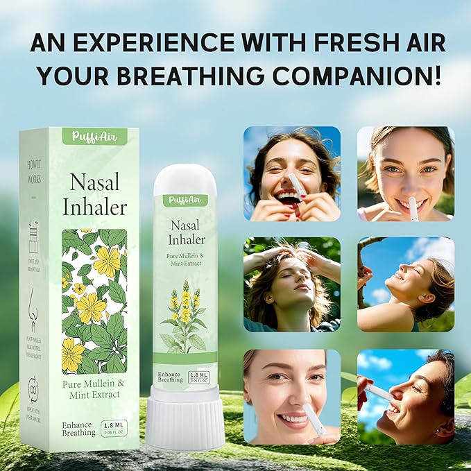 Herbal Diffuser Pen with Extracts of Mullein/Thyme/Mint 600 Uses and Nasal Stick Pure Mullein & Mint Extract丨 Boost Focus, Reduce Fatigue & Stuffy Noses Instant Refreshment