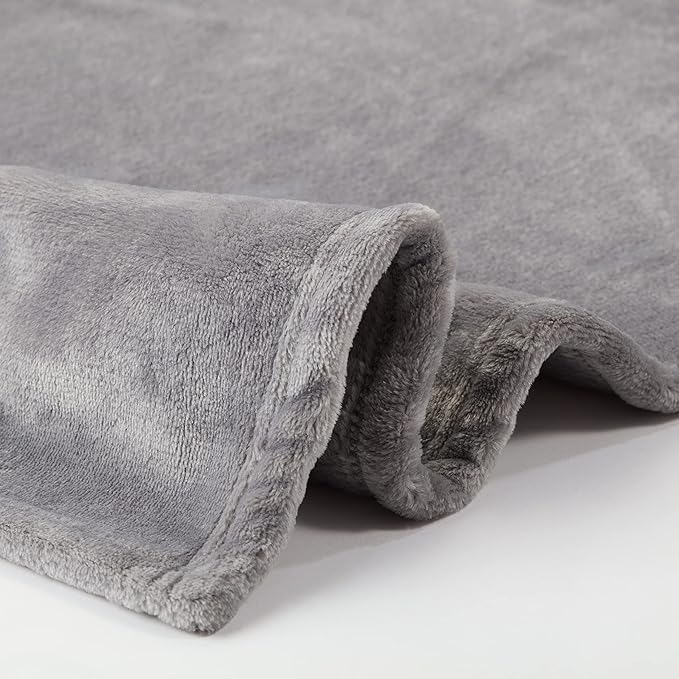SERTA Cozy Plush Thick Fuzzy Super Soft Lightweight Throw Blanket for Bed, Couch, or Travel, Twin (60 in x 80 in), Grey
