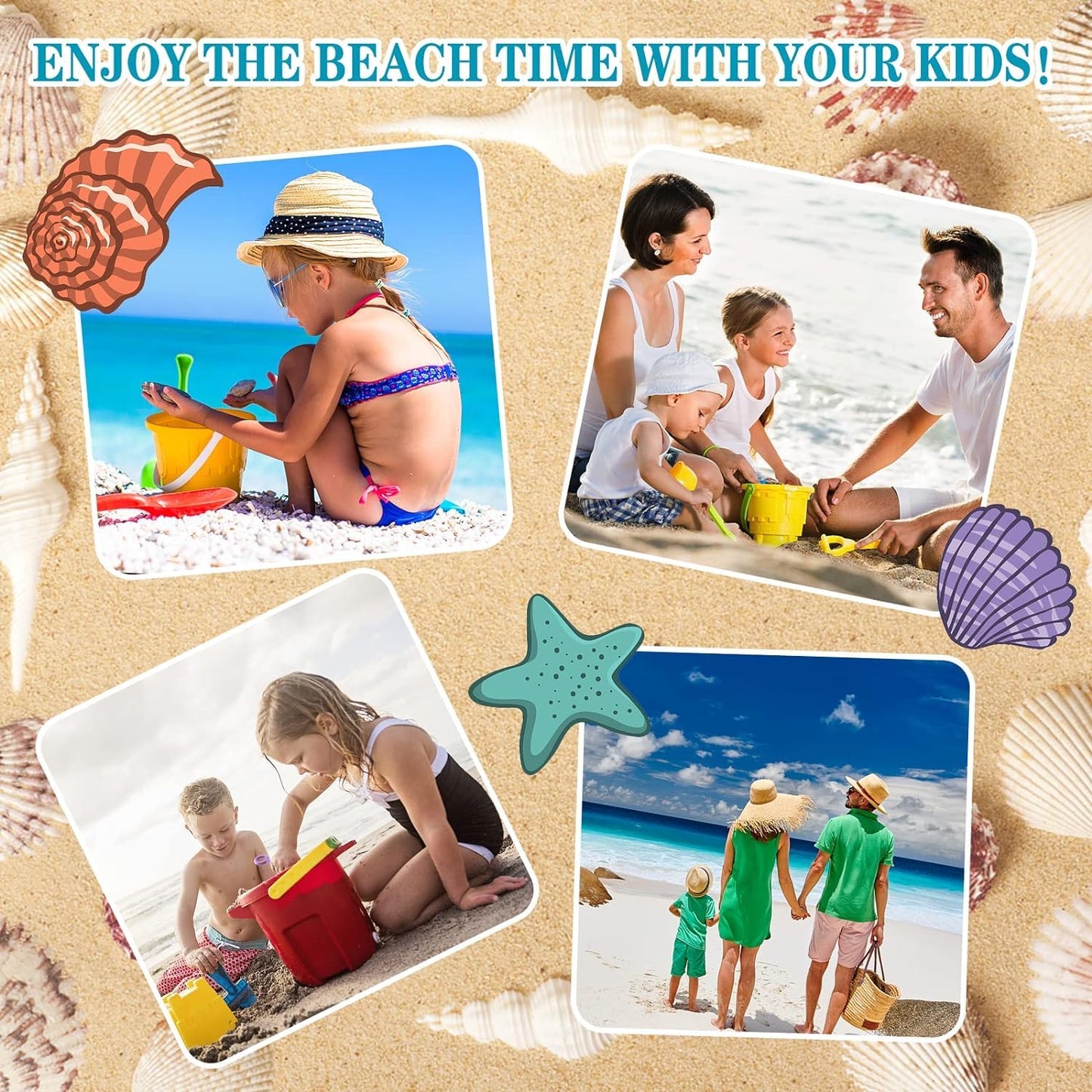 Hokoad 6Pcs Shelling Tools for Beach Include Beach Mesh Shovel, Sand Sifter with Extra Long Adjustable Handle and Mesh Beach Bag, Collecting Shells Beach Toys or Kids Girls Boys(6Pcs)