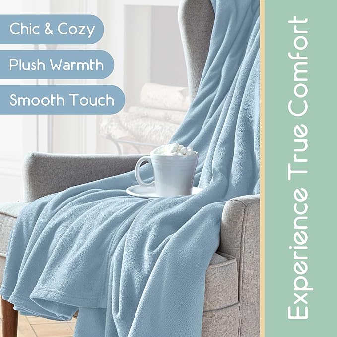Vellux King Size Microfleece Blanket | Fleece Bed Blanket | All-Season Comfort| Supersoft Lightweight Throw Blanket | Plush Throw Blanket for Bed Couch or Sofa | Travel Blanket | Pet-Friendly | Blue