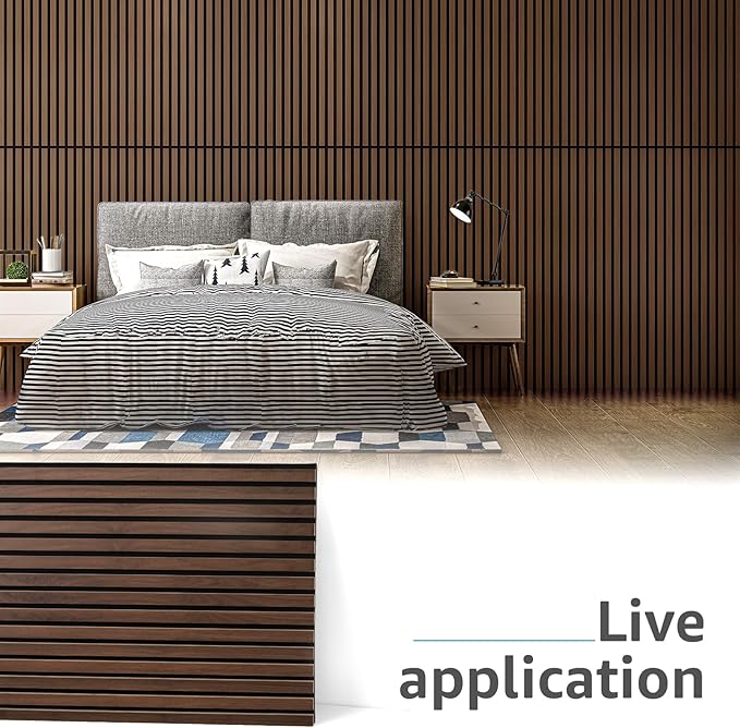 Art3d 4 Pack 47.2 x 23.6in. Wood Slat Acoustic Panels for Wall and Ceiling - 3D Fluted Sound Absorbing Panel with Wood Finish - Dark Walnut