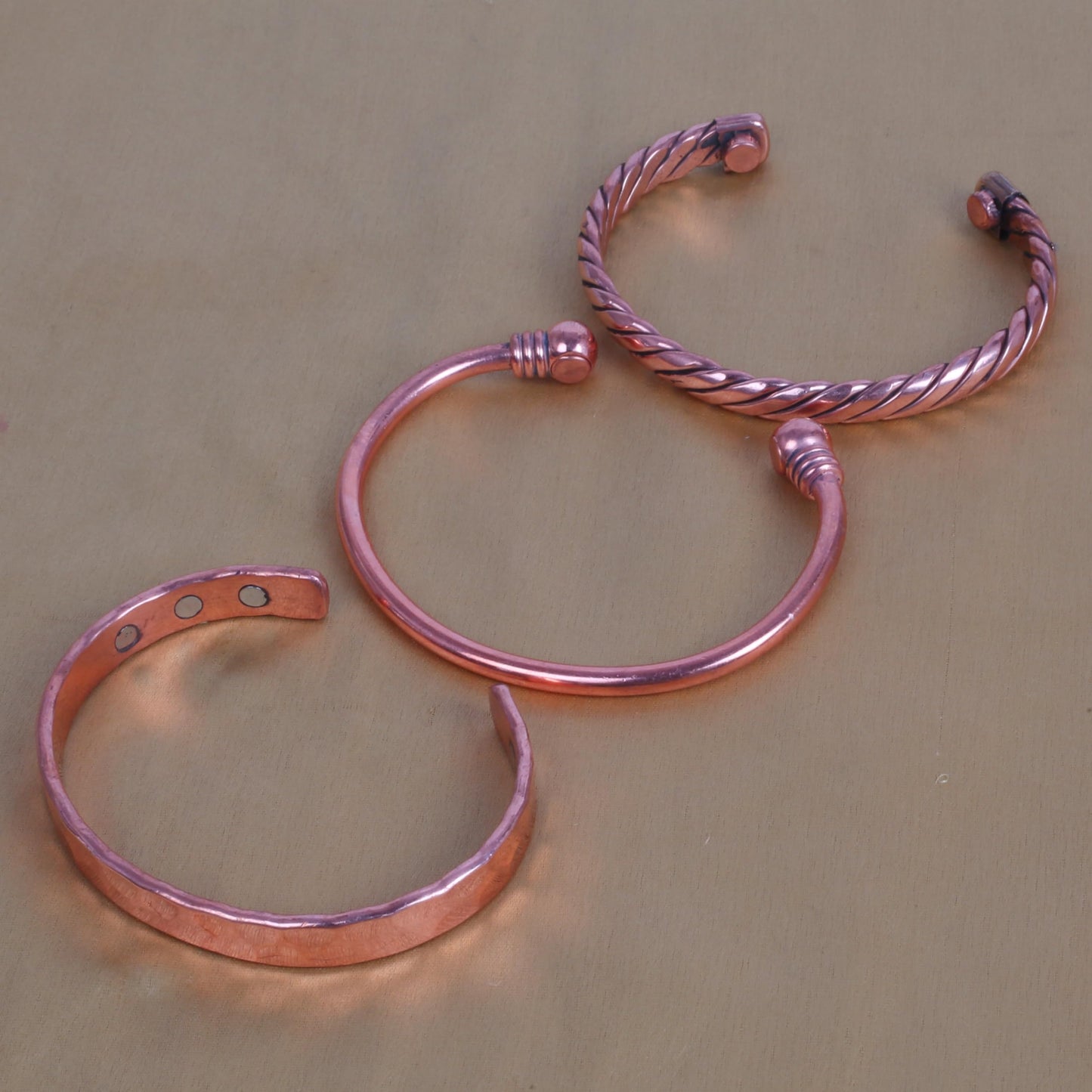 Touchstone copper bracelets | gift for men women |adjustable 100% pure solid real magnetic jewelry | handmade bracelet set combo | rope braided tibetan bangles. Set of 3 different designs