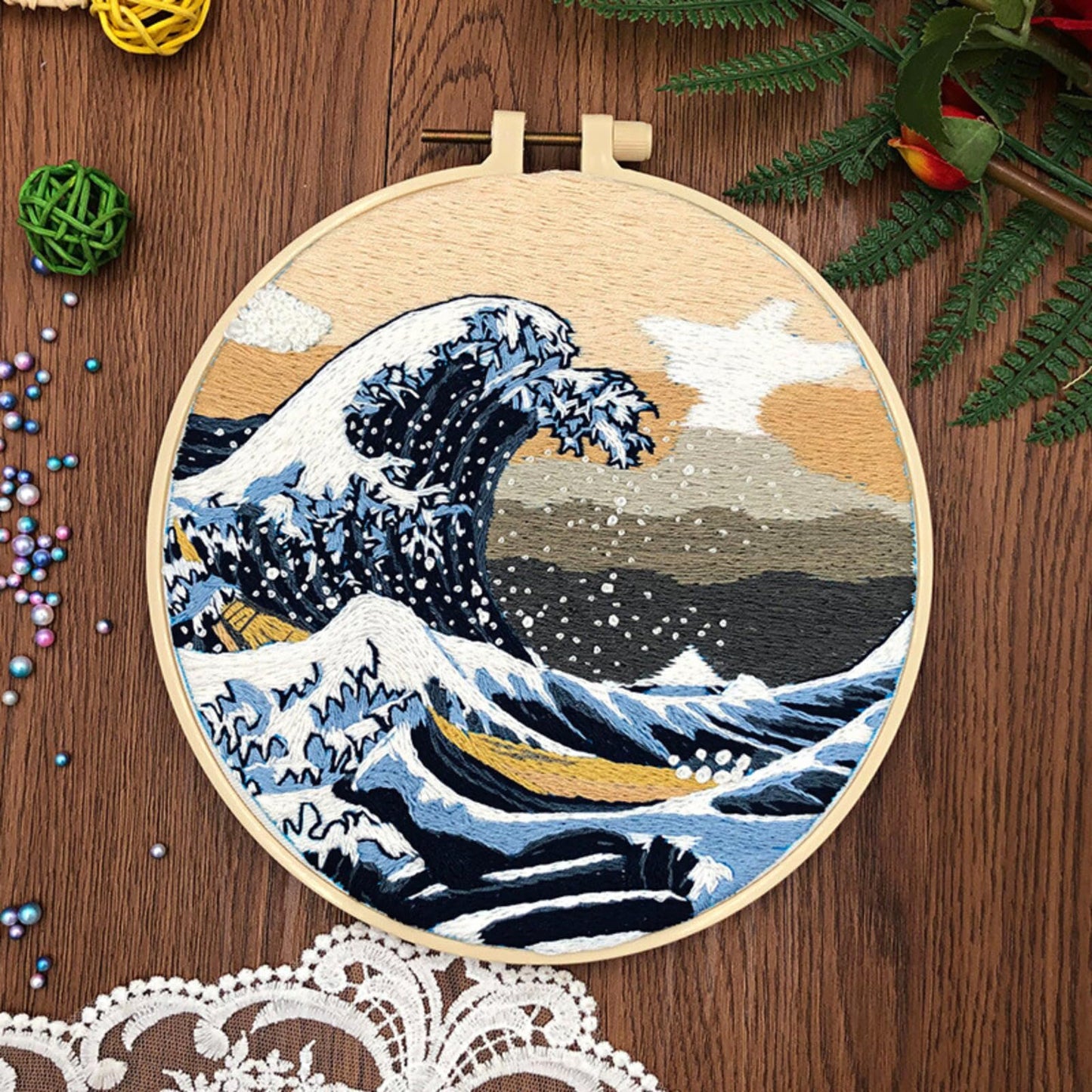 JRYYR Friendship Gifts Beginner Embroidery kit for Adults,Embroidery Kits for Beginners DIY Cross Stitch with Patterns and Instructions (Wave Pattern)