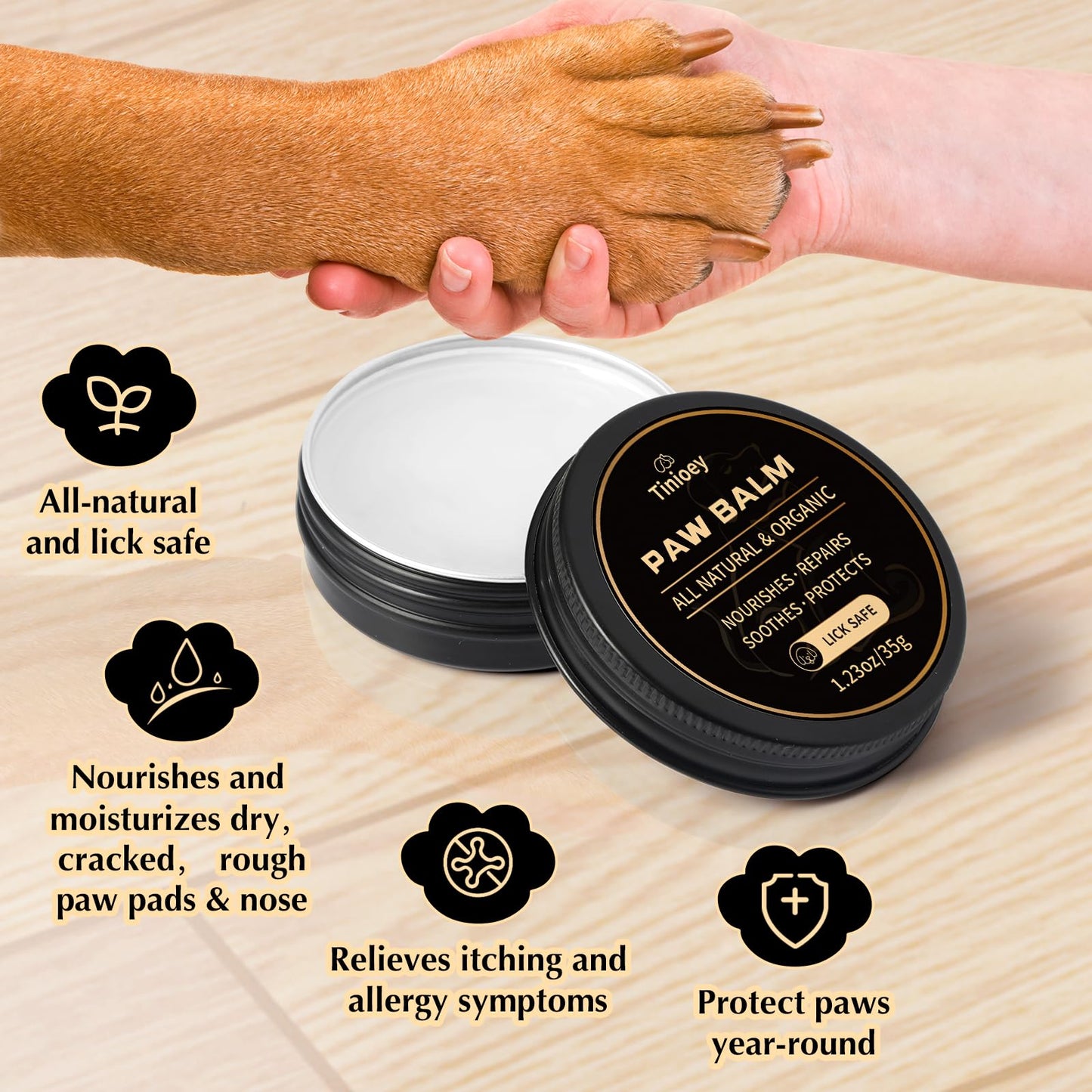 Tinioey All-Natural Dog Paw Balm for Dogs & Cats | 2 Pack Dog Paw Pad Balm Paw Protector, Moisturizer & Soother for Dry Cracked Paws & Noses | Snout Soother for Dogs (1.23oz*2)