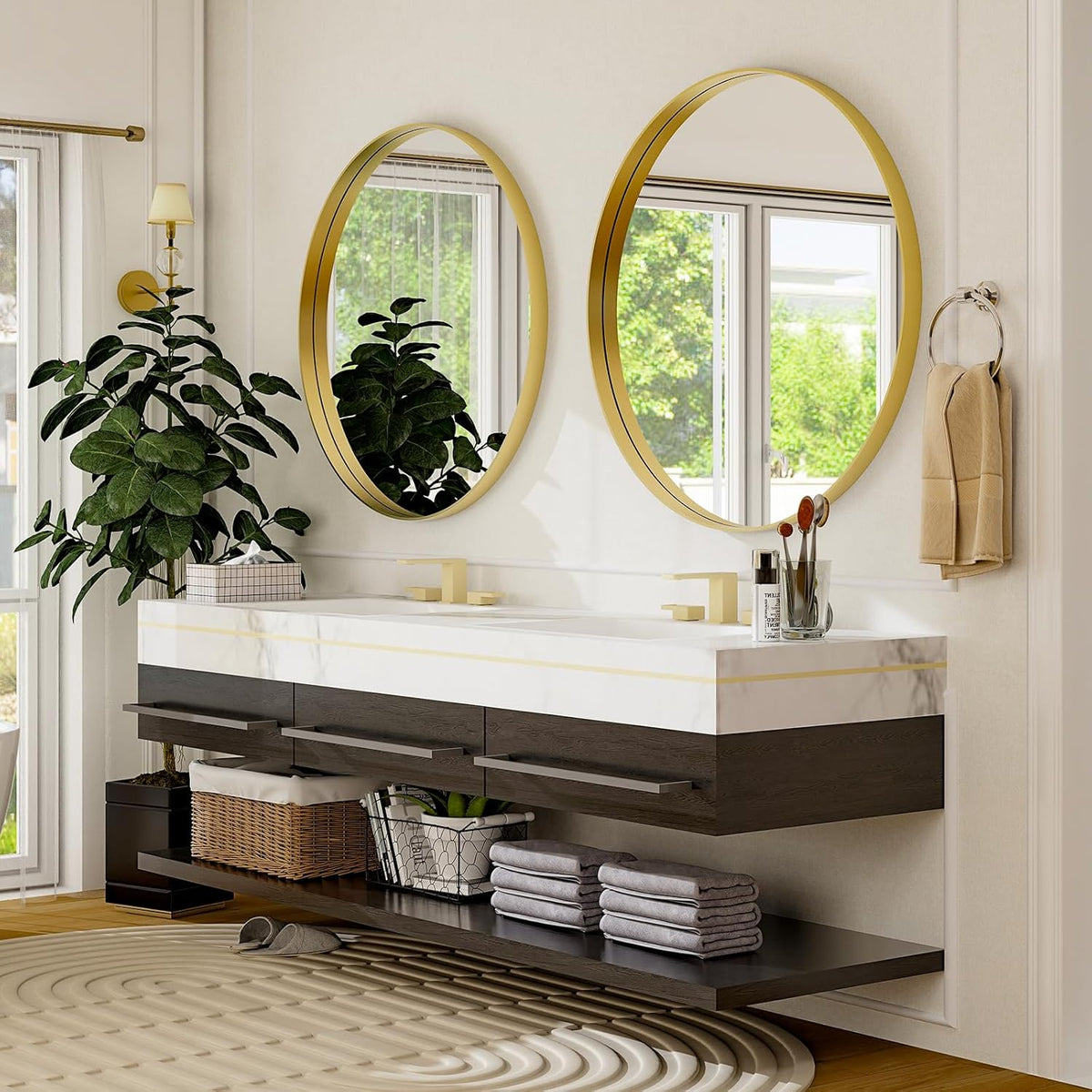 24 Inch Round Bathroom Mirror - Wall Mounted Circle Mirror with Metal Frame, Modern Mirror Suitable for Bathroom, Vanity, Entryway, Living Room, Wall Decor,Gold