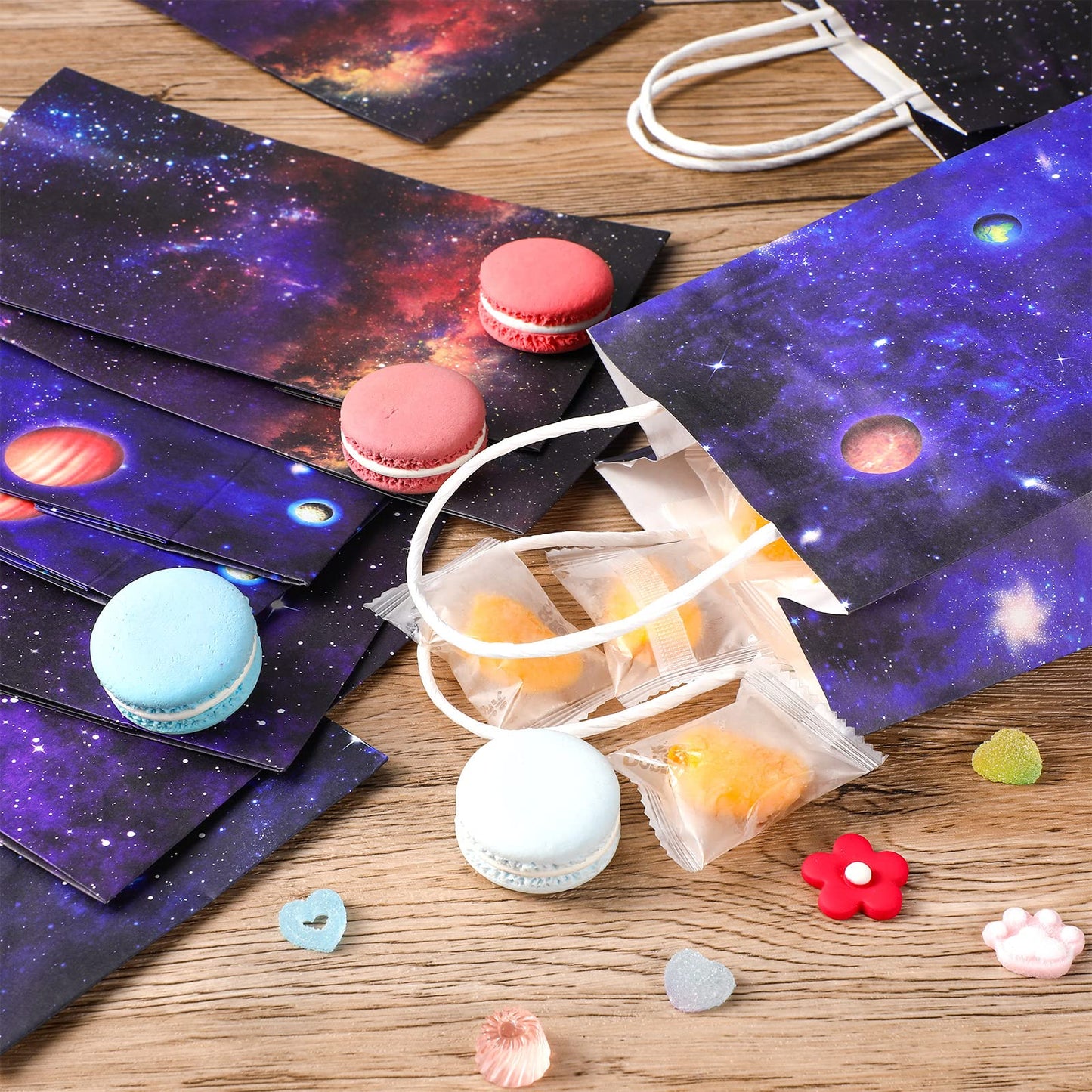 Nezyo Outer Space Present Bags - 24 Pack Galaxy Gift Bags for Kids' Space Theme Party Supplies(Galaxy Style)