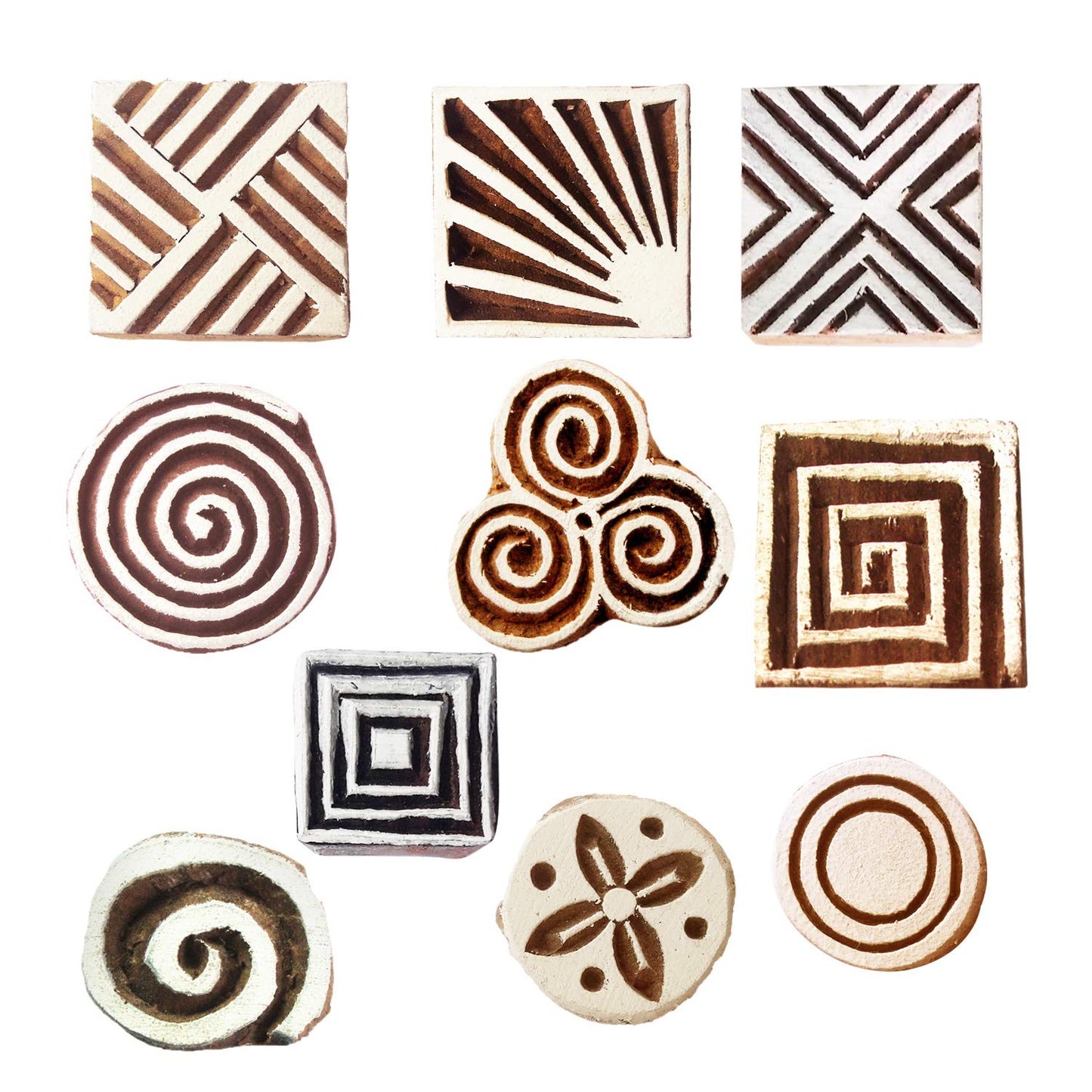 Royal Kraft Geometric Wooden Printing Stamps (Set of 10) - DIY Henna Fabric Textile Paper Clay Pottery Blocks Htag2171