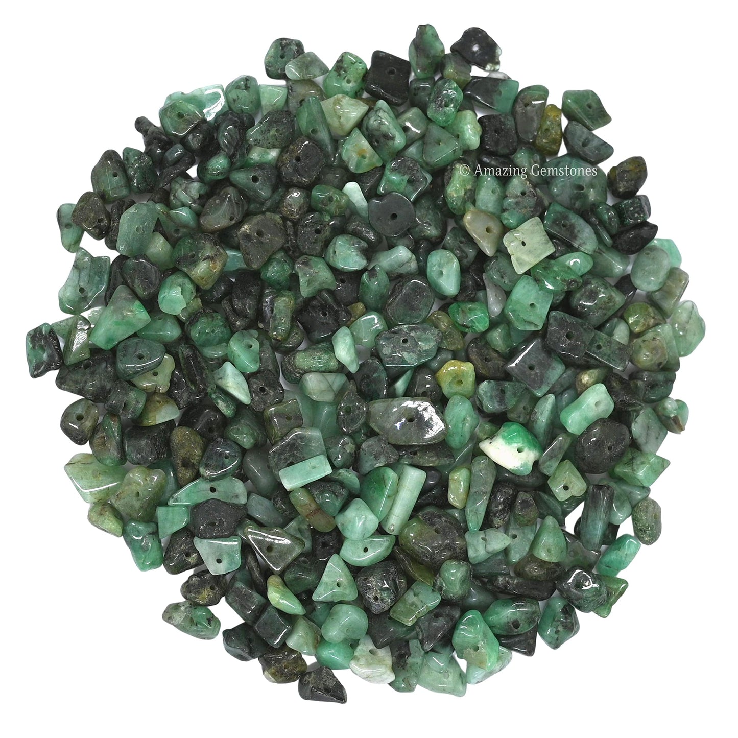 Emerald Pre Drilled Crystal Crushed Chips Beads for Bracelets Making, DIY Handmade Natural Healing Crystals (25 Inch Strand)