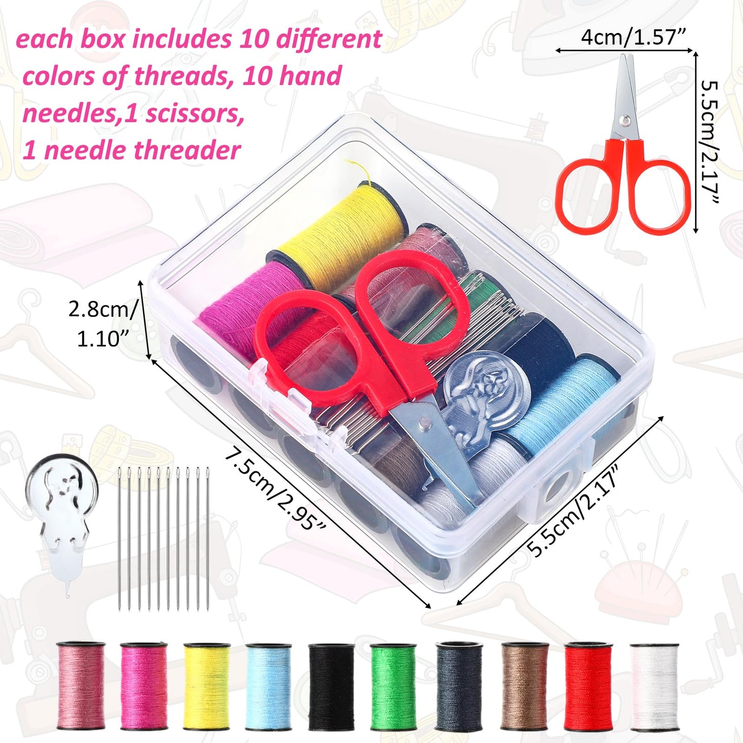 Wavwavw 24 Pcs Mini Travel Sewing Kit Small Sewing Kit Beginner DIY Supplies Needle and Thread with Scissors Hand Needles Threader for Beginner Traveler Hotel Charity Homeless