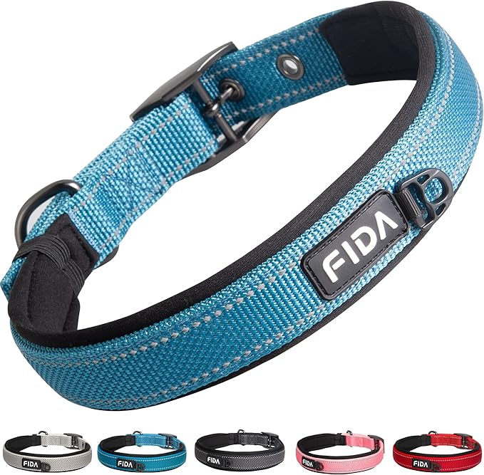 Fida Padded Dog Collar for Small Dogs with Metal Belt Buckle, Black