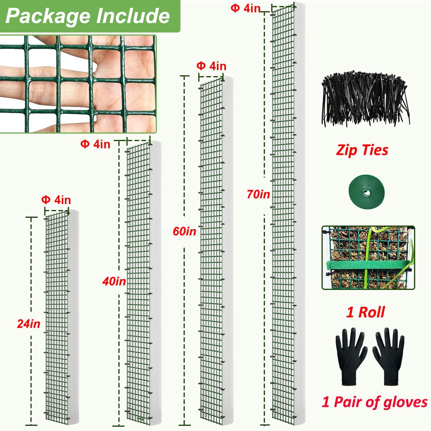 70"/60"/40"/24" Metal Moss Pole, D Shape Sphagnum Moss Pole, Moss Poles for Climbing Plants, Monstera, Indoor Climbing Plants (1 Each of 70" 60" 40" 24")