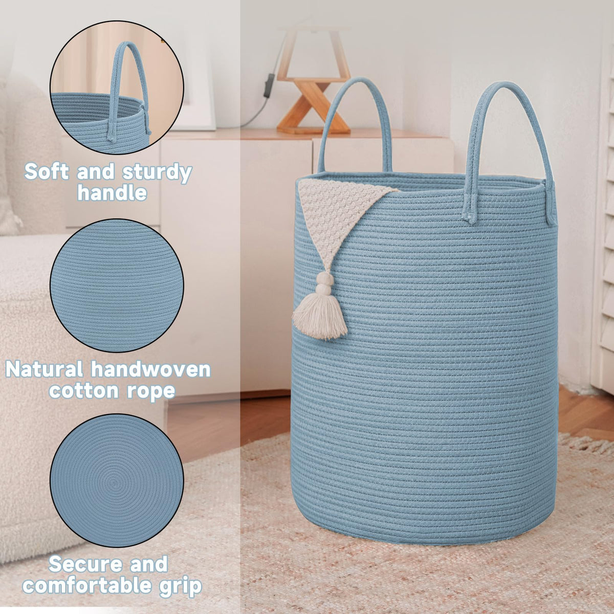 100L Cotton Rope Laundry Basket Hamper