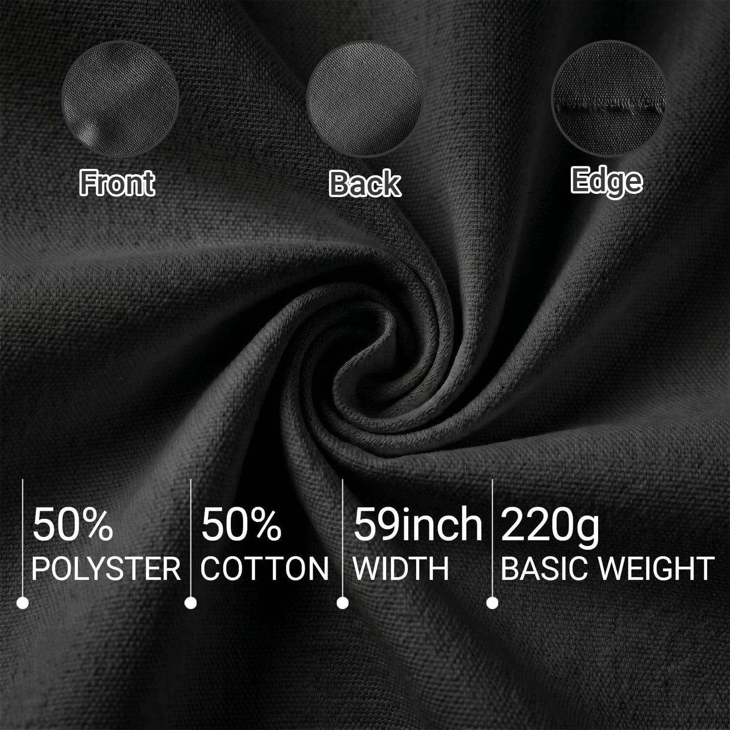 Q&J Fabric Co. 3 Yards Black Canvas Fabric by the Yard 8oz 400D Cotton Blend Canvas Material 59 Inch Wide for Sewing DIY Crafts Home Decor Tote Bags