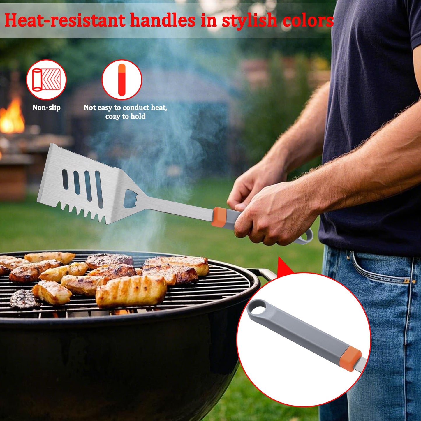 5PCS Grill Tools Set, BBQ Grilling Accessories with Spatula Tongs Apron Hooks, Portable Grill Utensils Set, Stainless Steel Grilling Tools Kit, Camping Tailgating Gifts for Men Dad