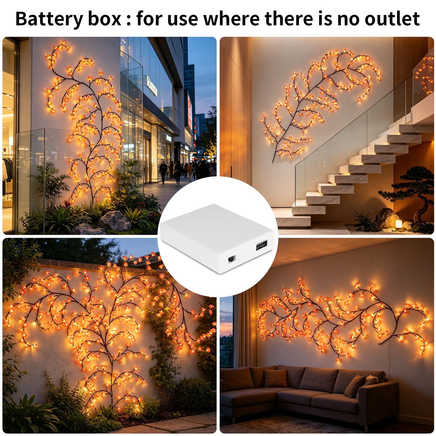 FNHMSL Cherry Enchanted Willow Vine Lights, 4FT 48LED Pink Cherry Blossom Tree Branch Lights for Wall, Remote Timer,8 Light Model,Bedroom Wall Doors Wedding, Christmas, USB Battery Box