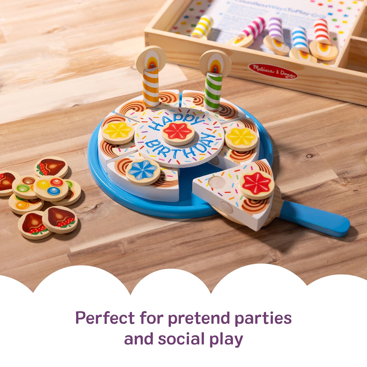 Melissa & Doug Birthday Party Cake - Wooden Play Food with Mix-n-Match Toppings and 7 Candles