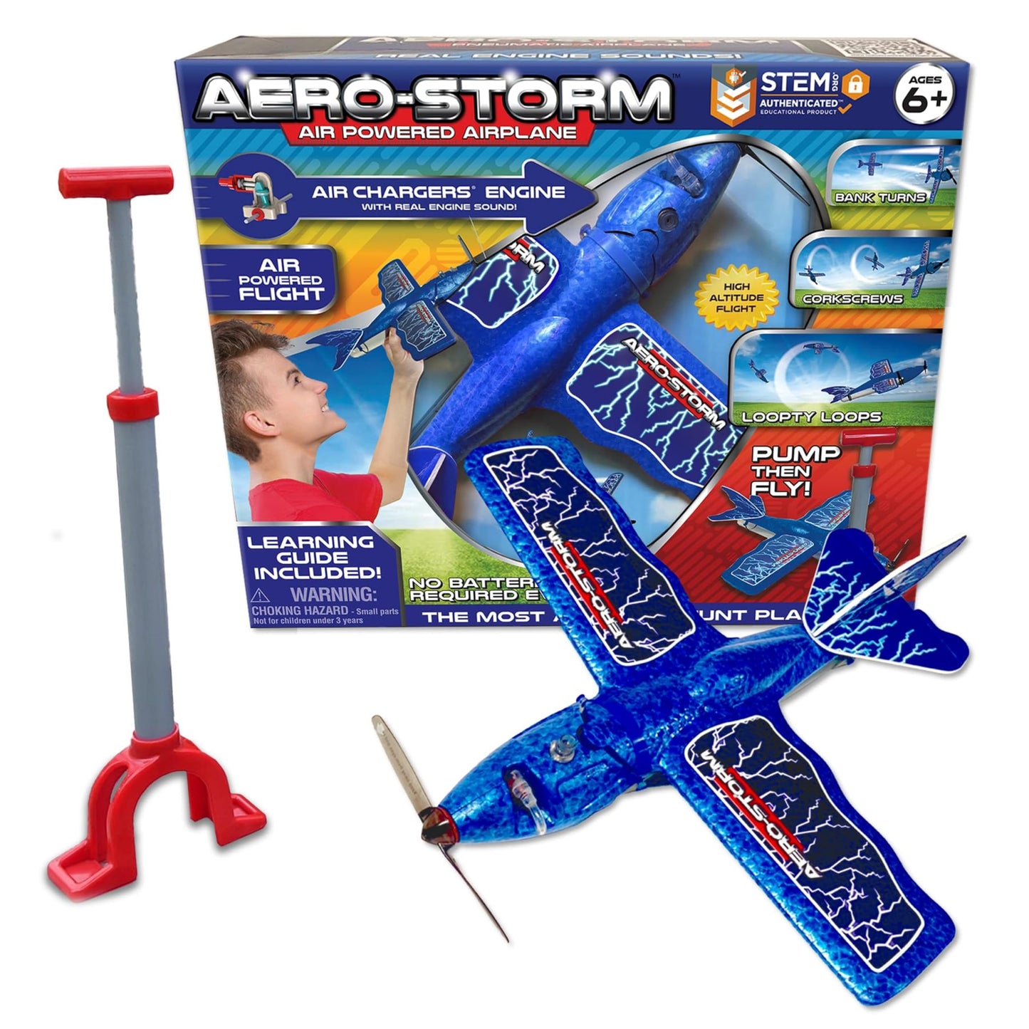 Aero Storm Kids Airplane Toy, Air Powered Flying Airplanes for Kids, Aerobatic Stunt Toy Airplane to Perform Corkscrews and Back Turns