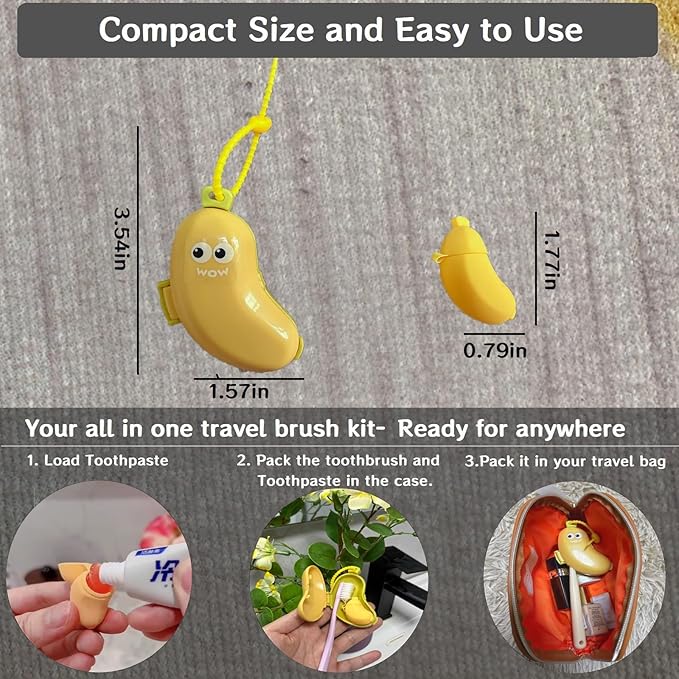 2-in-1 Travel toothbrush holder-Toothbrush covers with Toothpaste case,Portable Reusable Organizer with Banana smile-cute toothbrush cap for Electric&Manual Toothbrush,Ideal for Home&Travel (Green)
