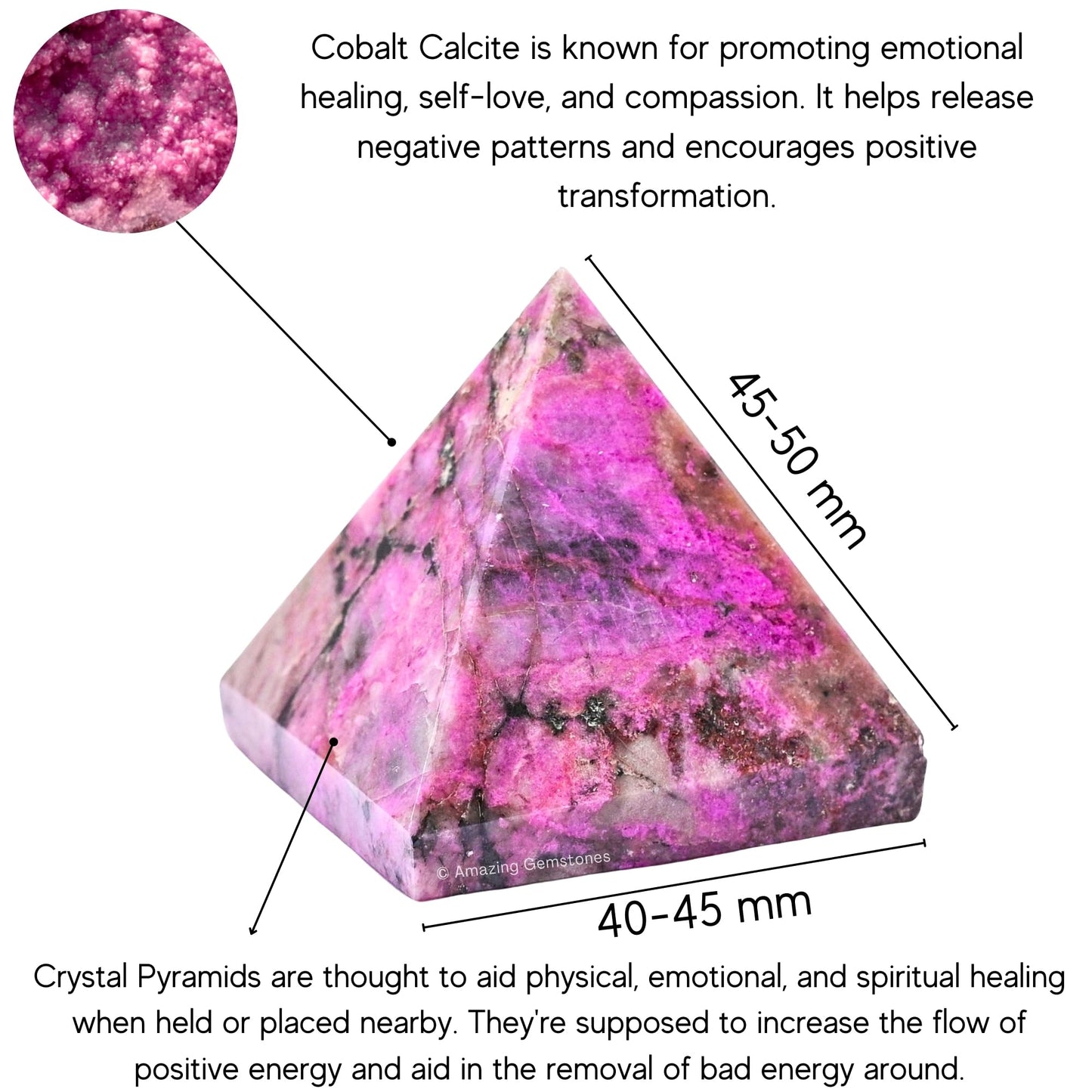 Amazing Gemstone Cobalt Calcite Pyramid Crystal Healing Stones - 2" Great Pyramid Figurine of Natural Stone Pyramid for Meditation, Reiki, Chakra Balancing and Crystal Pyramids Grid