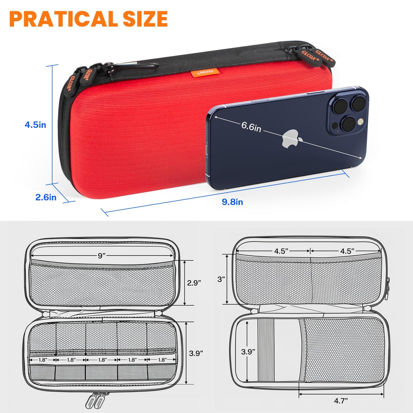 Double-Layer Hard Carrying Case Electronics Organizer - Multi-Pocket Zipper Travel Case Tech Accessories Storage Pouch Bag for Charger, Apple Pencil, Power Bank, Phone, USB Flash Drive, Cord, Cable
