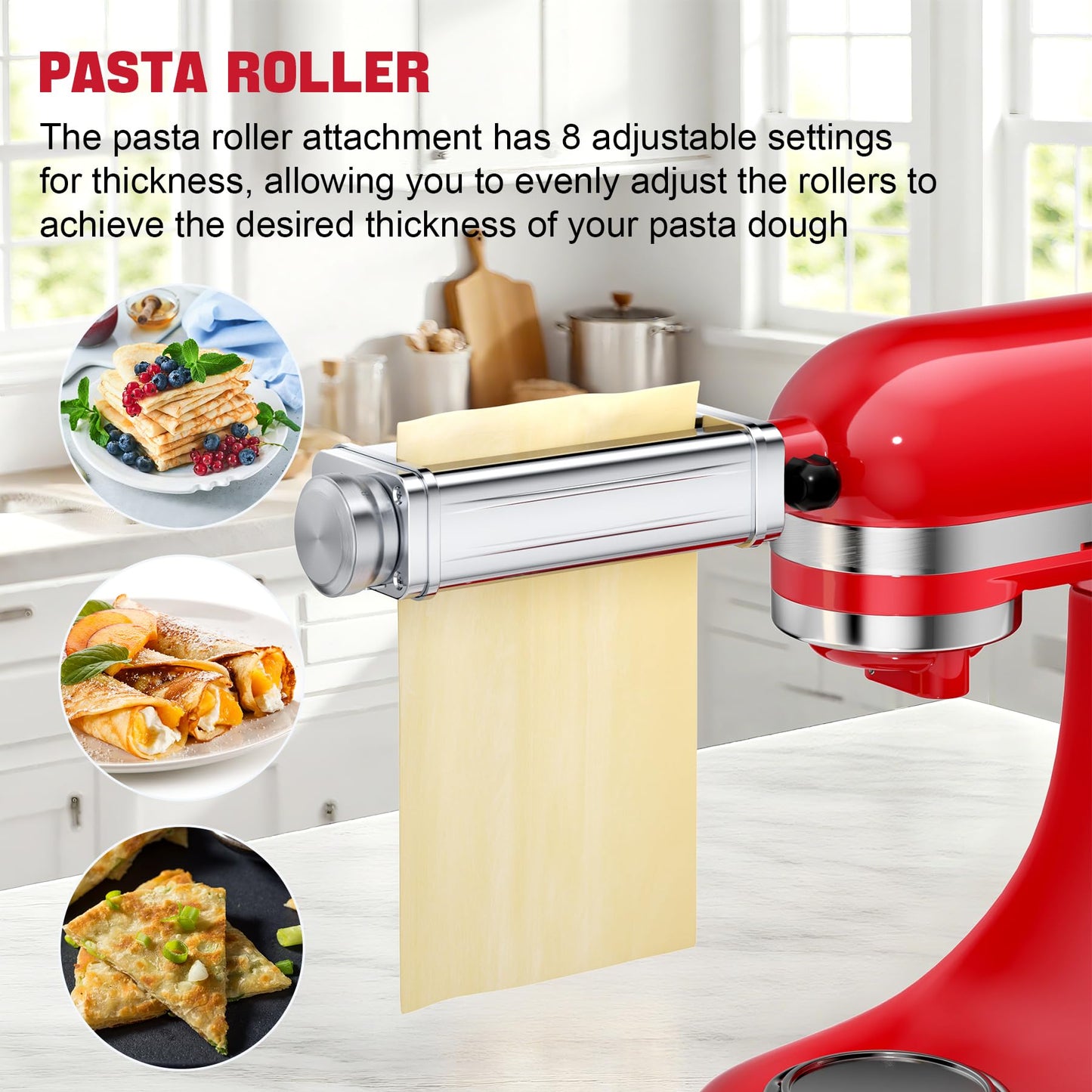 Pasta Maker Attachments Set for all KitchenAid Stand Mixer, including Pasta Sheet Roller, Spaghetti Cutter, Fettuccine Cutter, KSMPRA 3-Piece Pasta Roller & Cutter Set