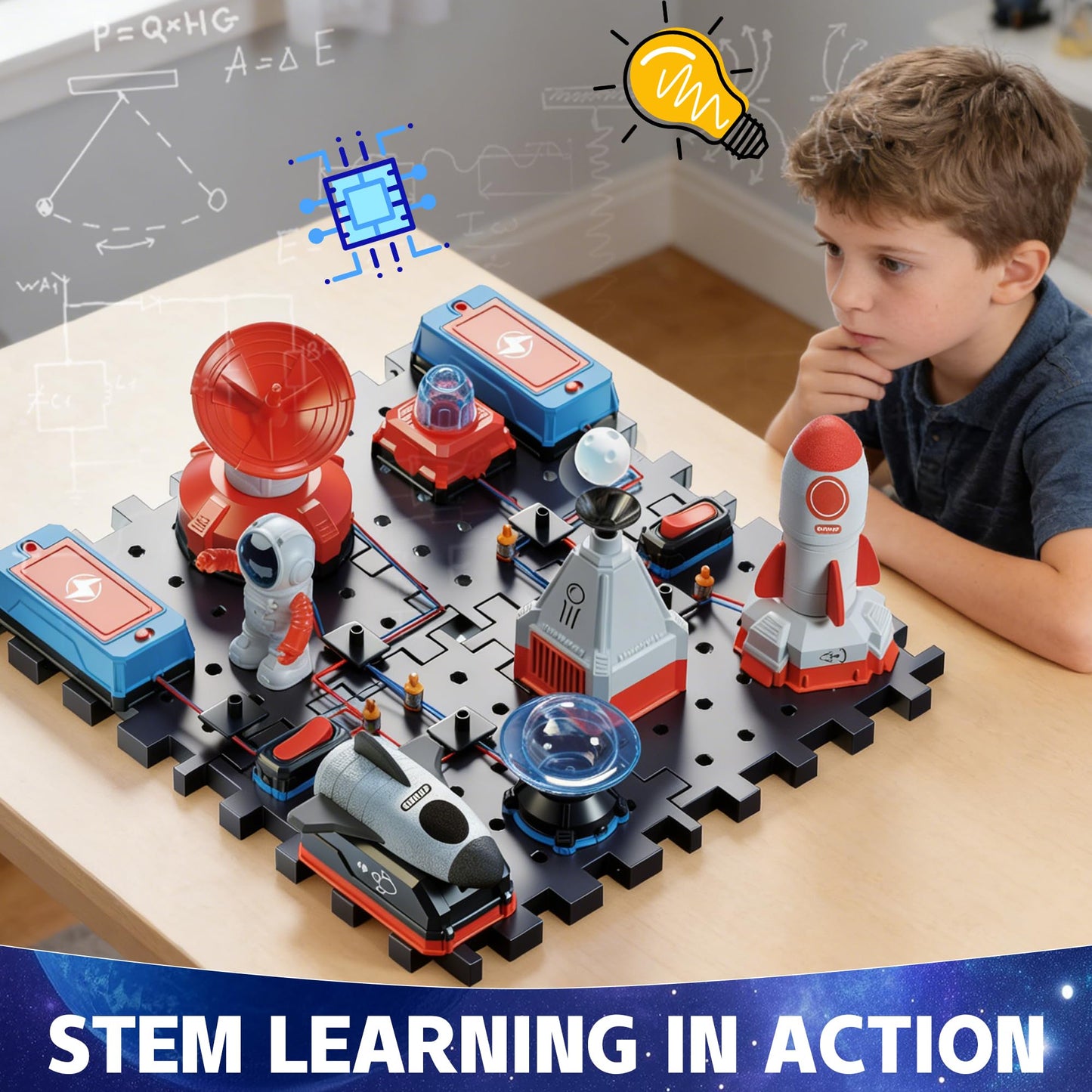 STEM Circuit Kit for Kids Ages 6+, 32PCS Electronics Exploration Kit with 150+ Creative Projects for Home & School Learning, Educational Physics Science Toy Gift for Boys Girls